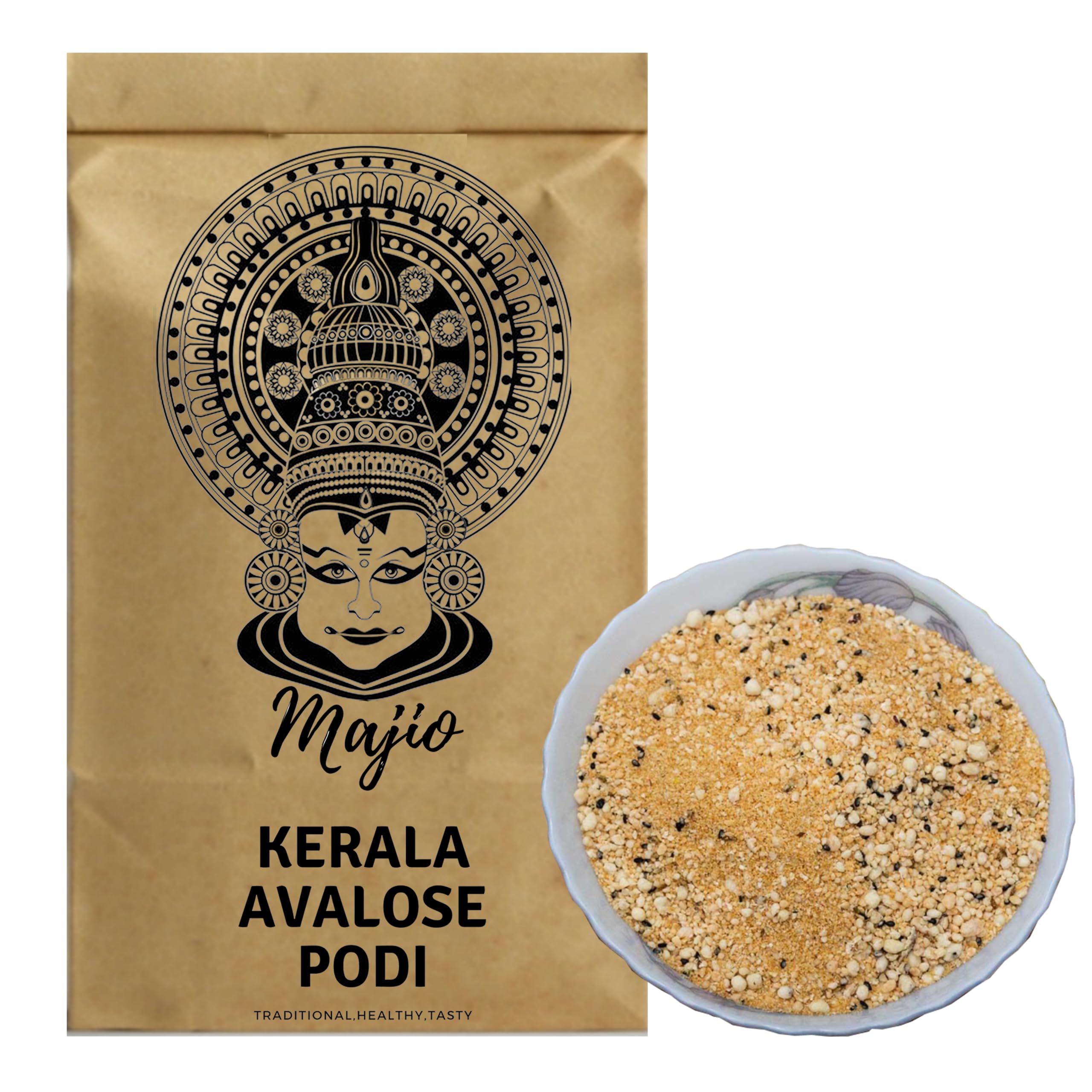 Majio Kerala Avalose Podi - Pooram Varuthath - Poorappodi - Ready to Eat Homemade Traditional Tea Snack from Kerala - 250gm (900)