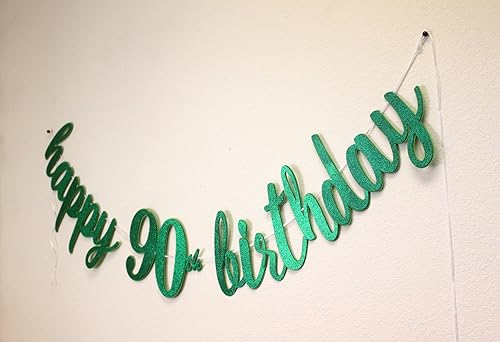 Miniatura 2 de All About Details Cartel cursivo de feliz cumpleaños 90, 1 juego, decoración de 90 cumpleaños (verde)