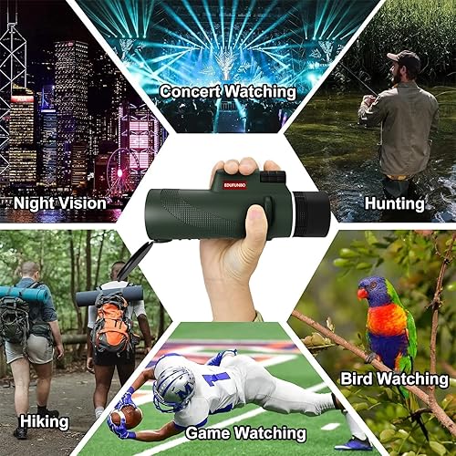 Miniatura 8 de EDUFUNBO - Telescopio monocular de 12 x 50 para teléfono inteligente, adaptador de trípode, correa de mano, ligero, de alta potencia, prisma BAK-4 y