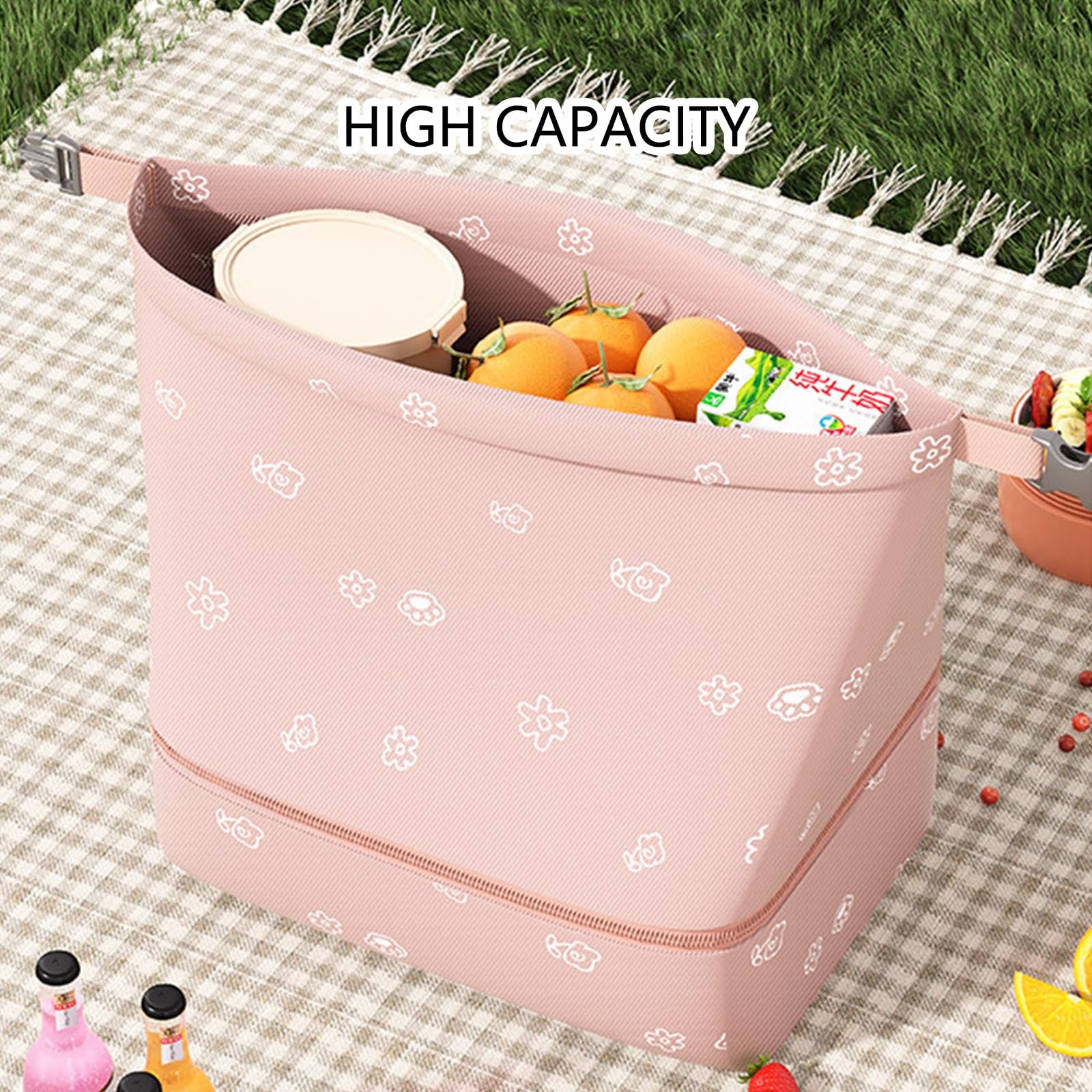 Bolsa de Mano Impermeable de Gran Capacidad, Bolsa de Almuerzo de Dos Compartimentos, Fácil de Limpiar, Diseño de Doble Cremallera, Perfecta for El Trabajo(Pink)