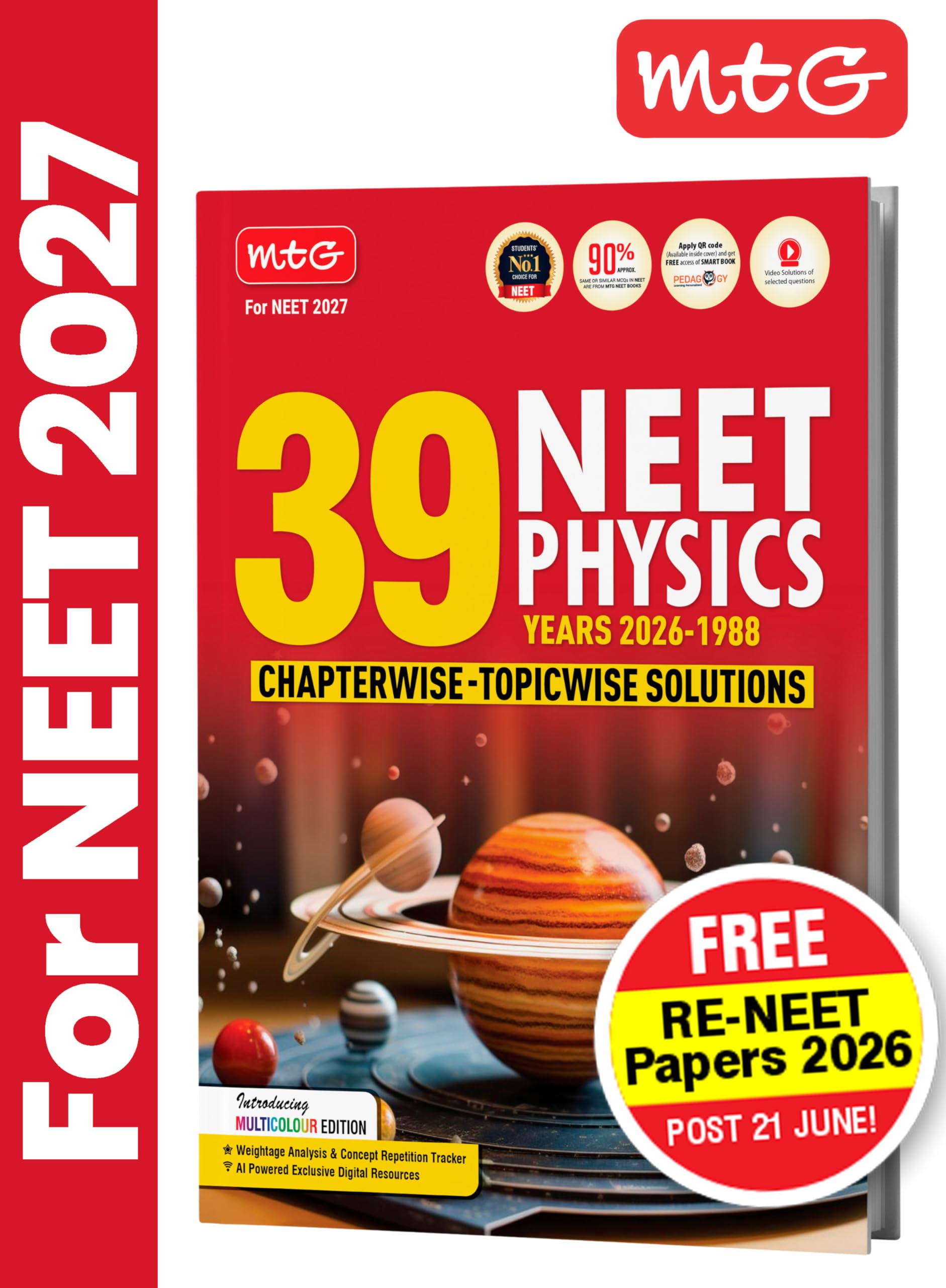 MTG NEET PYQ 39 Years Physics Book For 2026-2027 Exam | Chapterwise Topicwise Solved Question Papers | Free Video Solutions | AI Powered Digital Resource