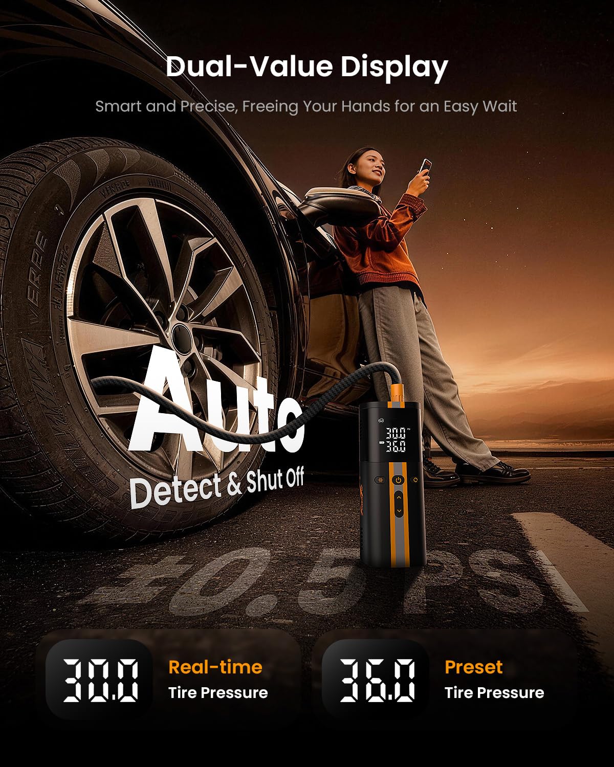 Pompa elettrica portatile per biciclette: mini pompa universale da 150 psi con manometro digitale per bici elettrica, bici da strada e mountain bike, adatta a valvole Presta, Schrader, Dunlop