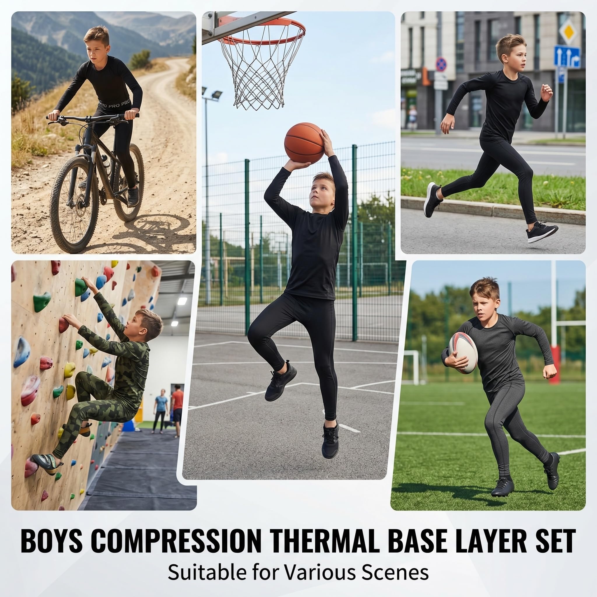 LANBAOSI Maillot de compression à manches longues pour garçon - Leggings thermiques de football - Sous-vêtement athlétique
