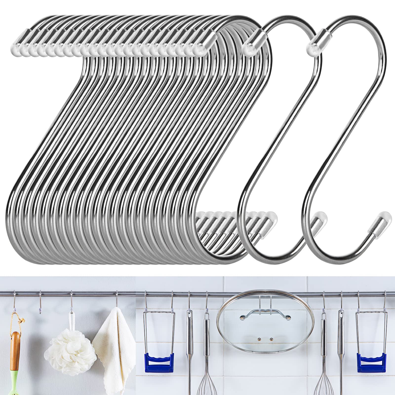 ACXFOND 100Pcs S Hooks for Hanging 3.5 Inch S Shaped Hanging Hooks Heavy Duty S Hooks Metal Hooks for Kitchen Utensils, Plants, Pot, Pan, Cups, Towels