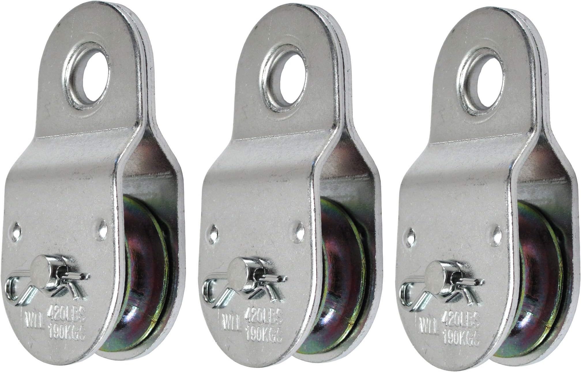 Fixed Single Pulley Block Wheel, Pulley Roller Loading 420 Lbs. – Pack of 3