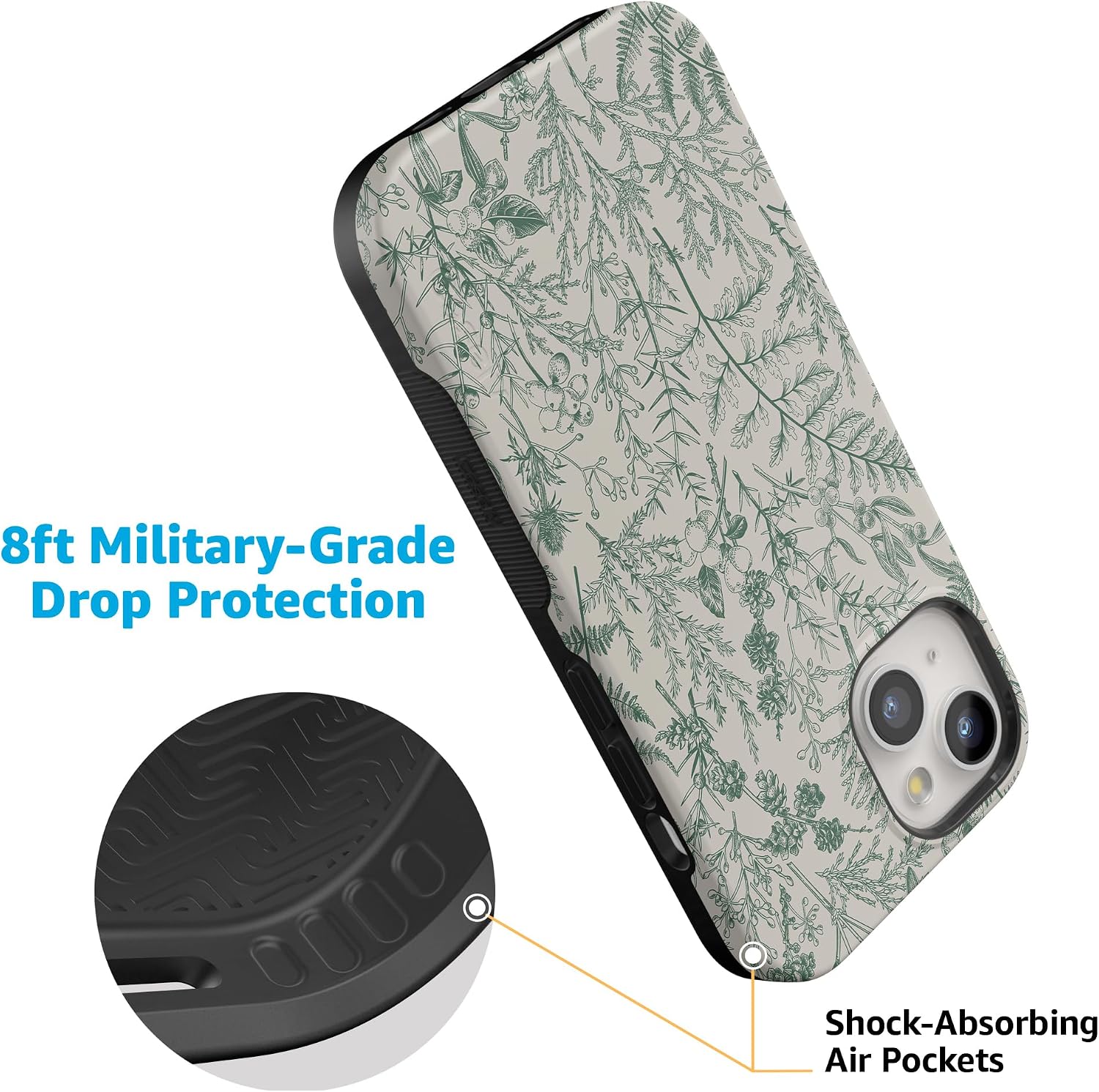 Casely iPhone 14 Case | Sage Garden | Green Floral | Bold Protective Design | Compatible with MagSafe