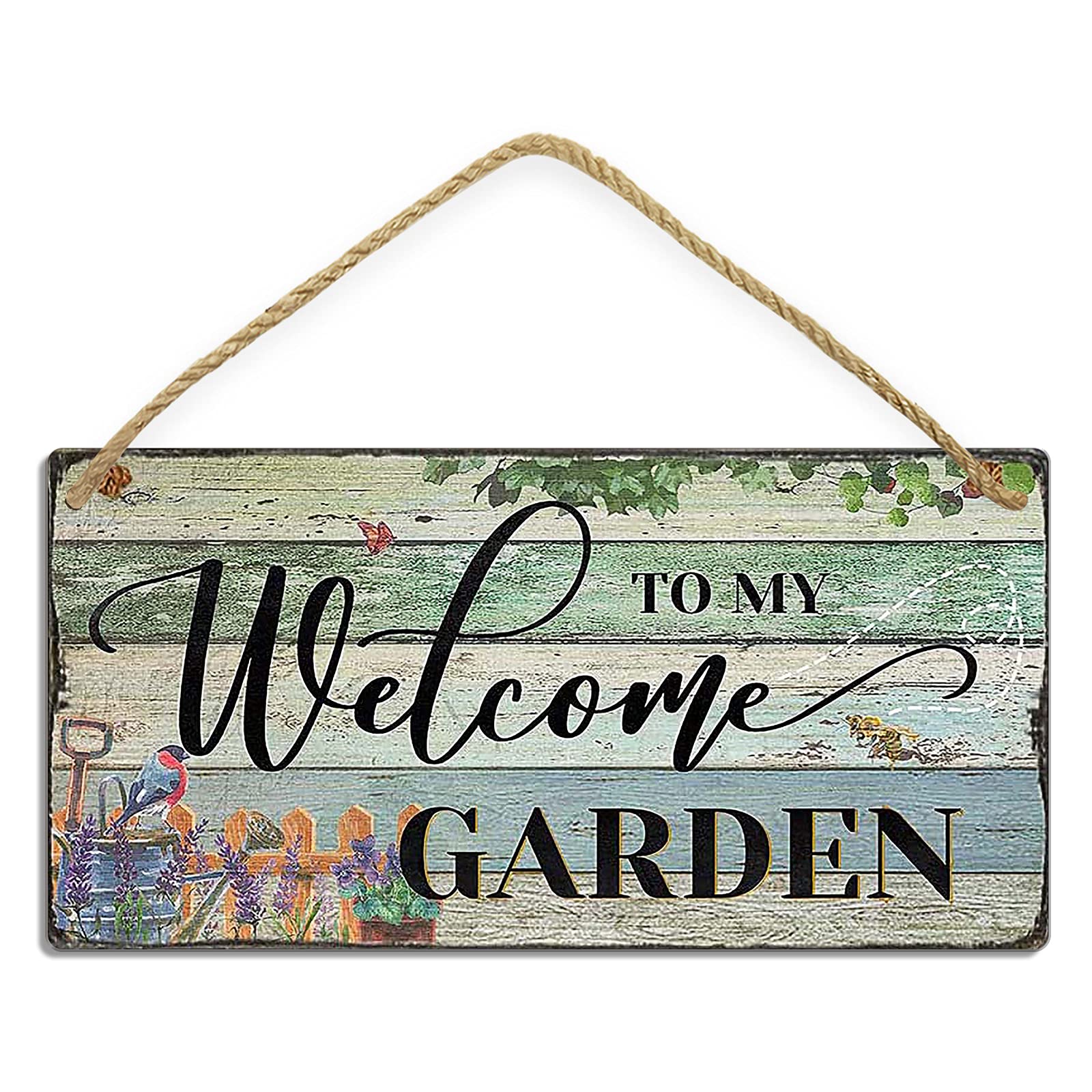Retro Garden Wood Signs Welcome to My Garden Wooden Hanging Sign Plank Plaque Wall Art Decor Front Door Porch Kitchen Bedroom Garden Bar Pub Hotel 6x12 Inch-image-6