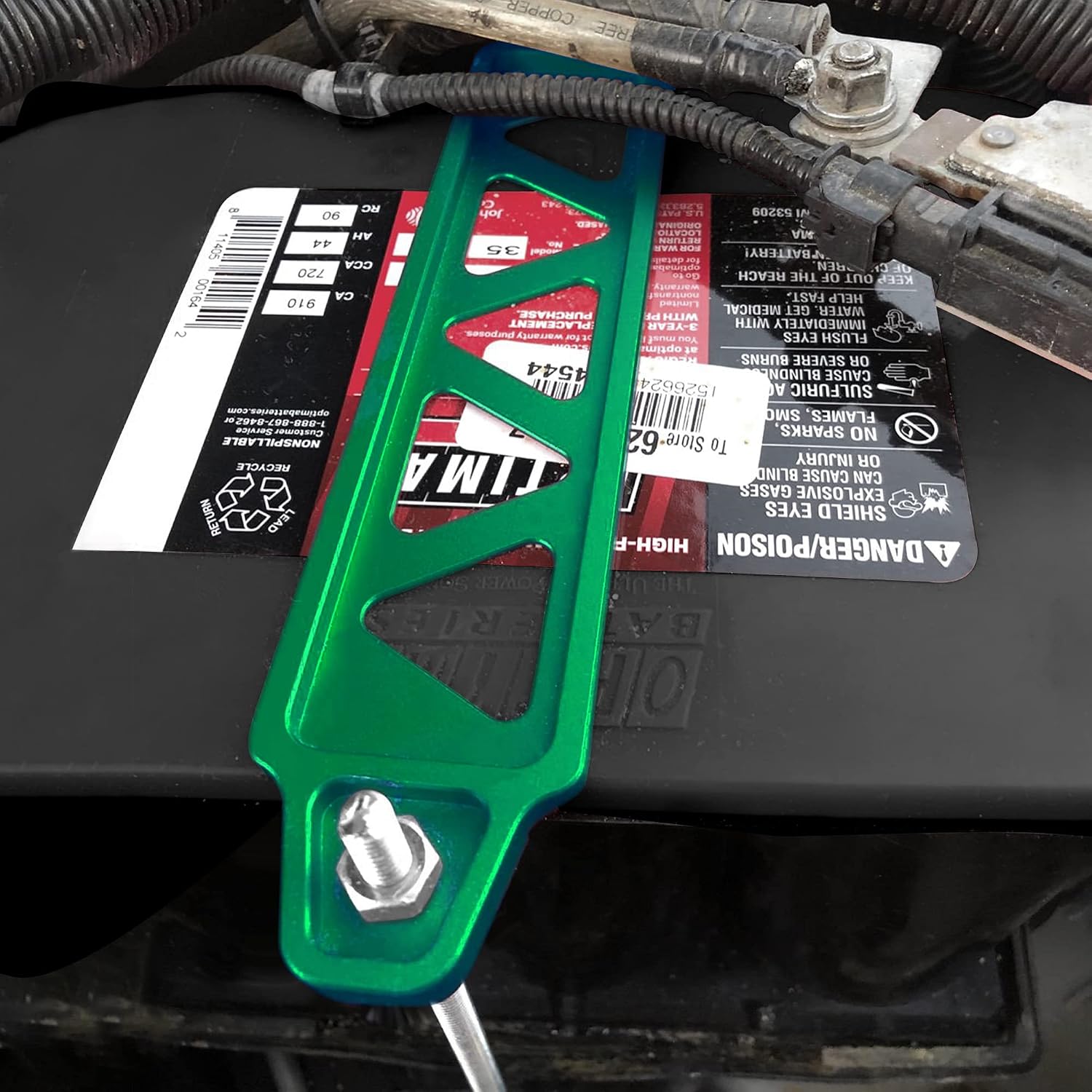 TOMALL Battery Tie Down Bracket for Car Aluminum Alloy Battery Mount Bracket Hold Lock Accessories for Honda Civic Acura (Green)