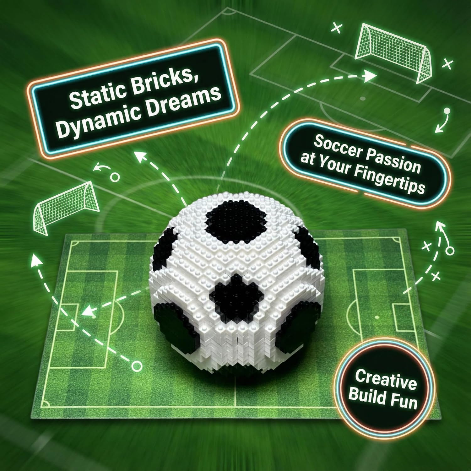 Kadablk Soccer Building Block Set, Micro Blocks Sports Football Kit, Office Home Decor, Birthday Gift for Teens & Adults (865PCS) (Soccer)