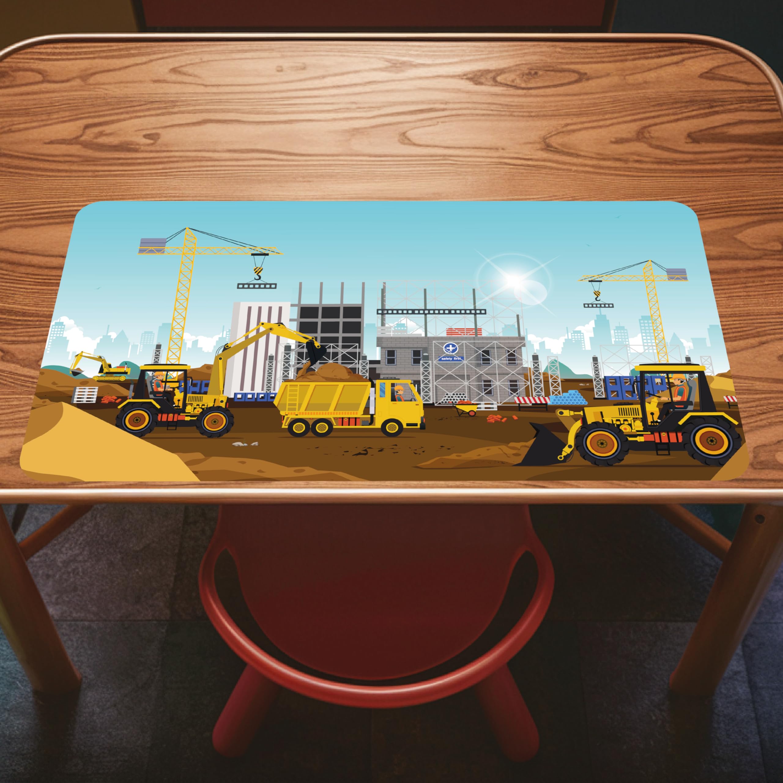 Lineo Desk Mat for Children, Construction Site Children's Desk Mat, Waterproof Table Mat, Desk Pad (80 x 40 cm) - Image 4