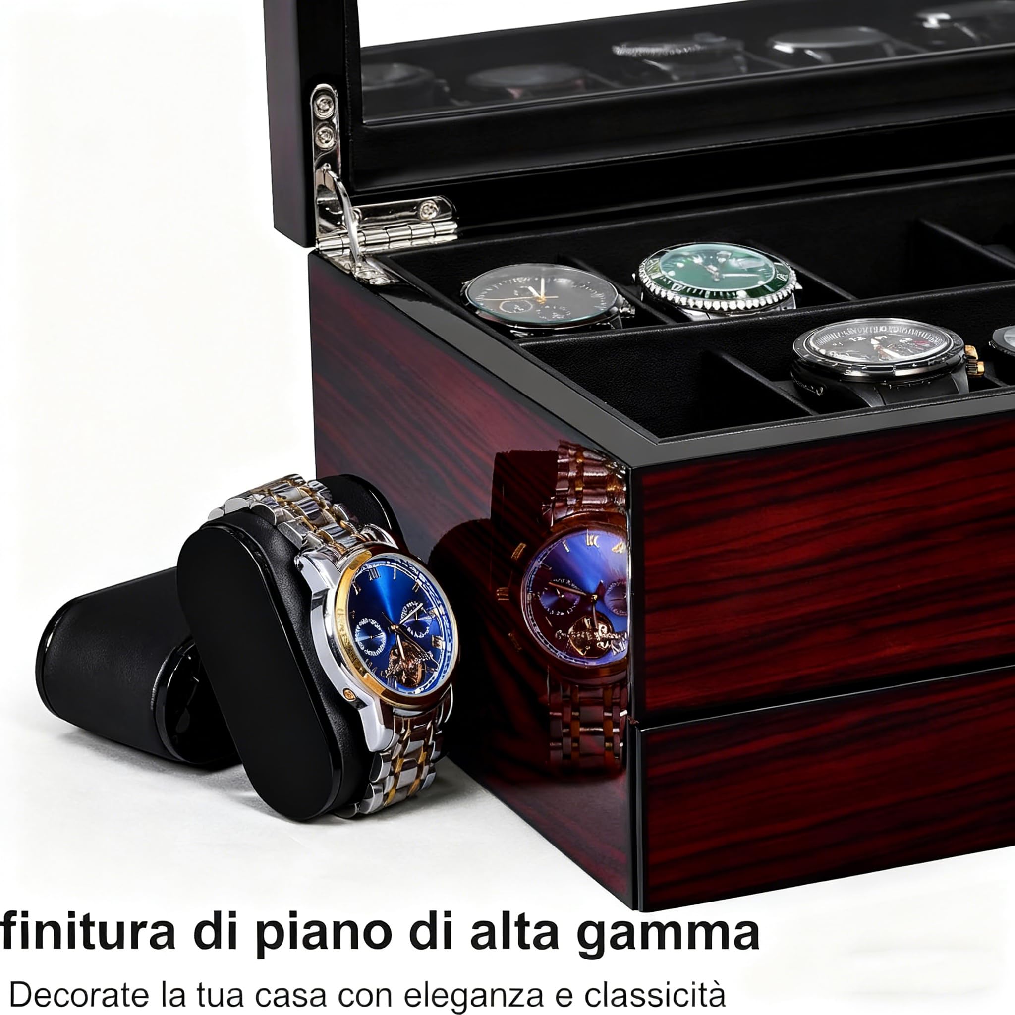 ANWBROAD 12 Portaorologi per Uomo Posti Porta Orologi gioielli e orologi | 2-Tier Custodia per Orologi con Grande Coperchio Di Vetro, Scatola Portaorologi per Regalo Festa Del Uomo e Donna JWB001Y