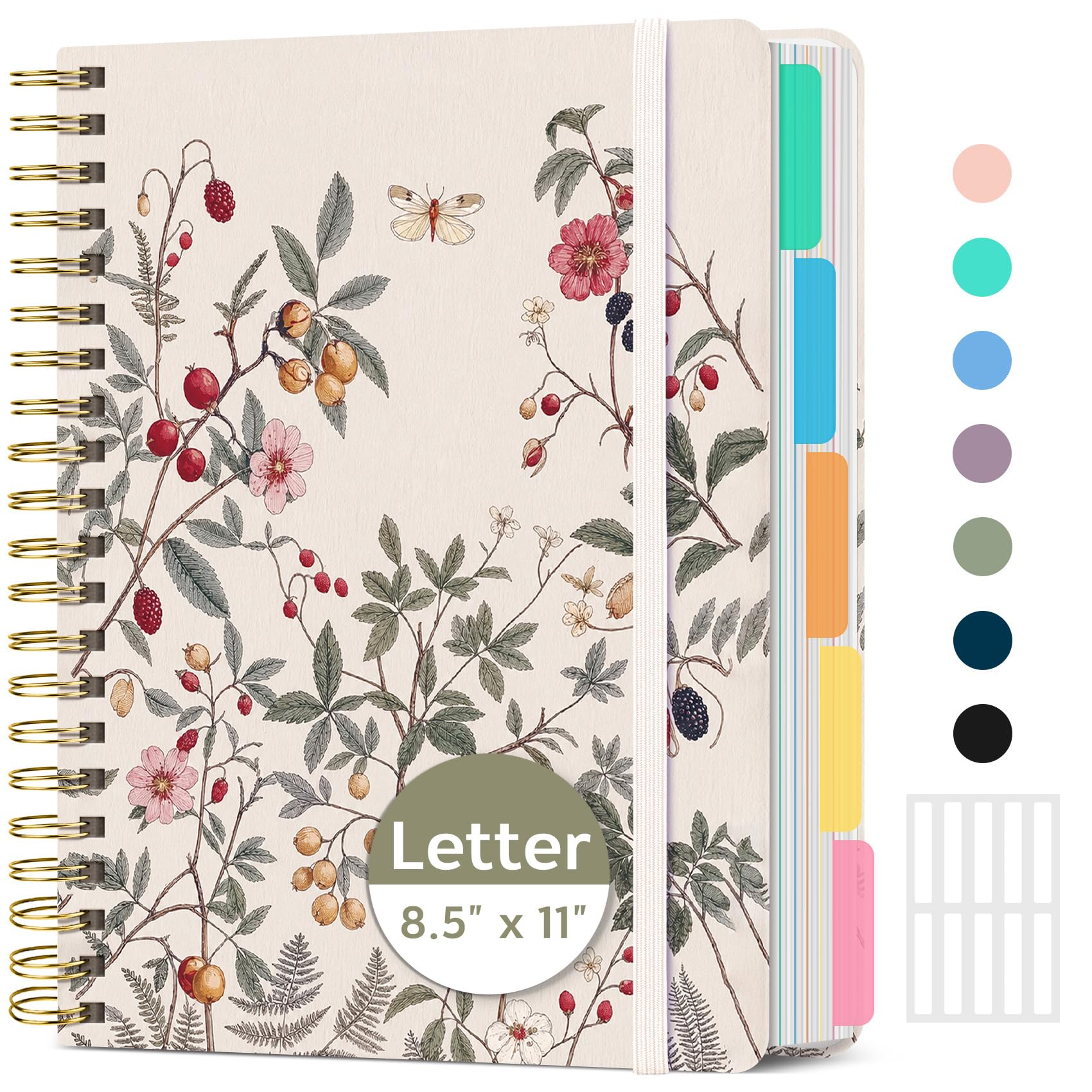 Grand carnet à spirale avec intercalaires et onglets, 21,6 x 27,9 cm, couverture rigide, 5 sujets pour le travail, 280 pages, ligné pour l'université, joli journal pour femme, parfait pour l'étude et