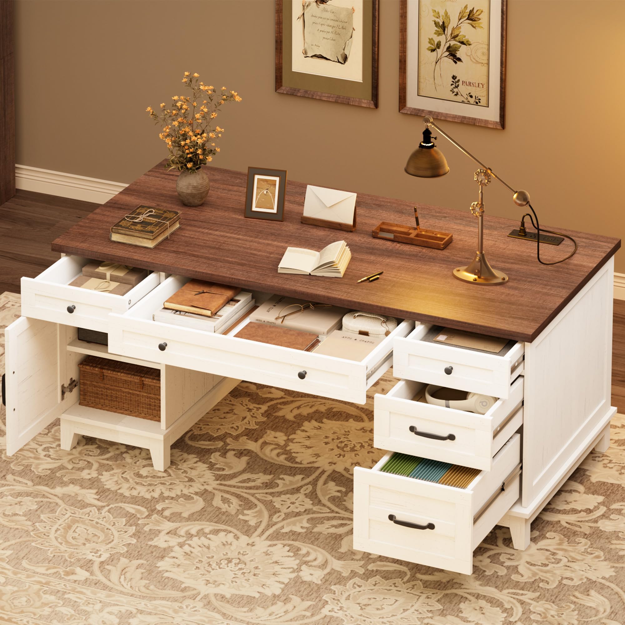 Amazon.com: GarveeHome Executive Desk with File Drawers, Farmhouse