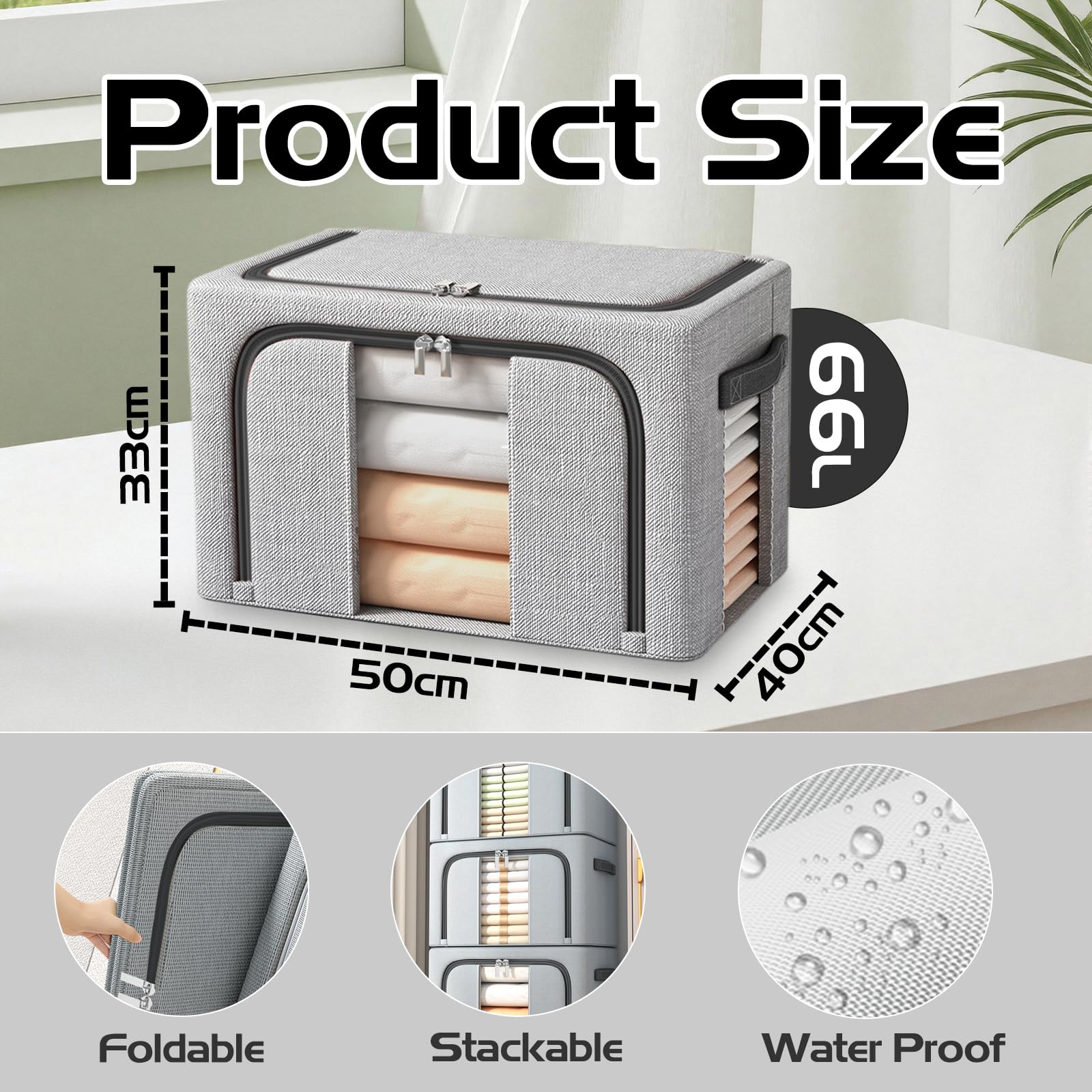 BOUDOI Clothes Storage Boxs With Lid,Large Storage Box With Double opening Zips Clear Windows,Foldable Oxford Cloth Steel Frame - Image 3