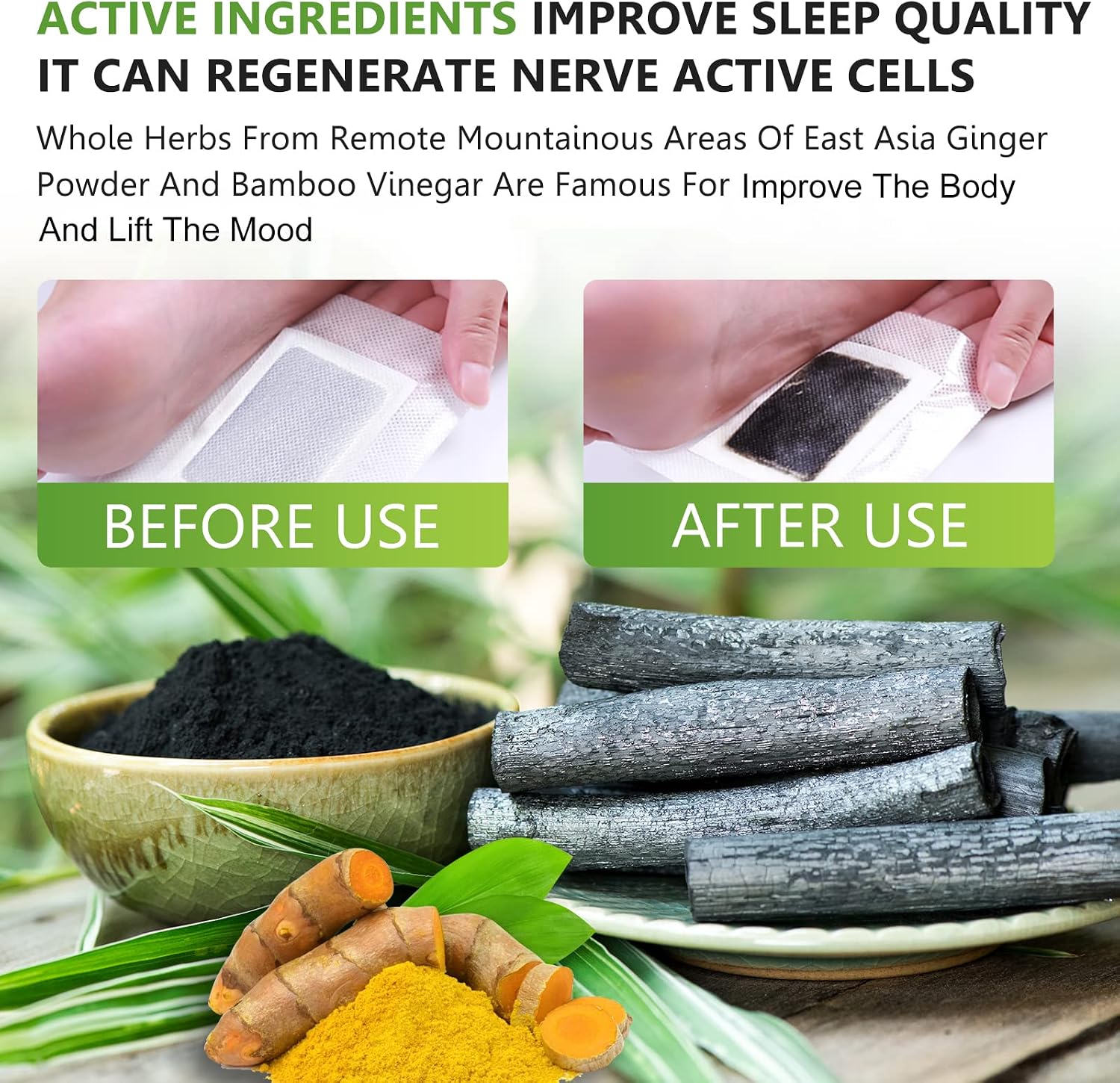 20Pcs Bamboo Ginger Foot Pads-100% Natural Herbal Deep Cleansing Foot Patches for Improves Sleep Quality, Relieves Stress and Fatigue, Foot & Body Care, Safe and Easy to Use