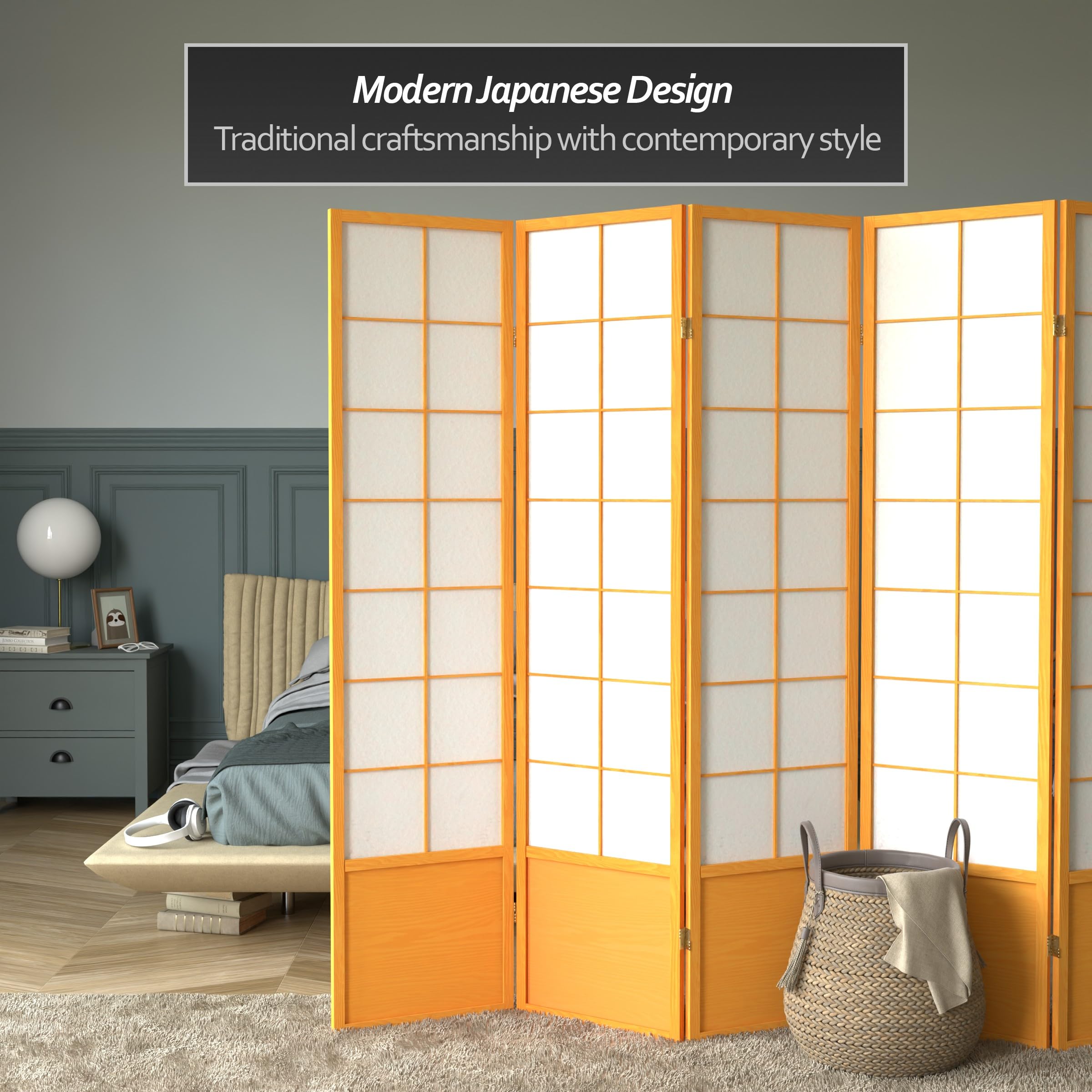 Paravento Shoji Giapponese Oriental Furniture - 2 Pannelli In Abete - Colore Miele - Alto 60 Cm - 2