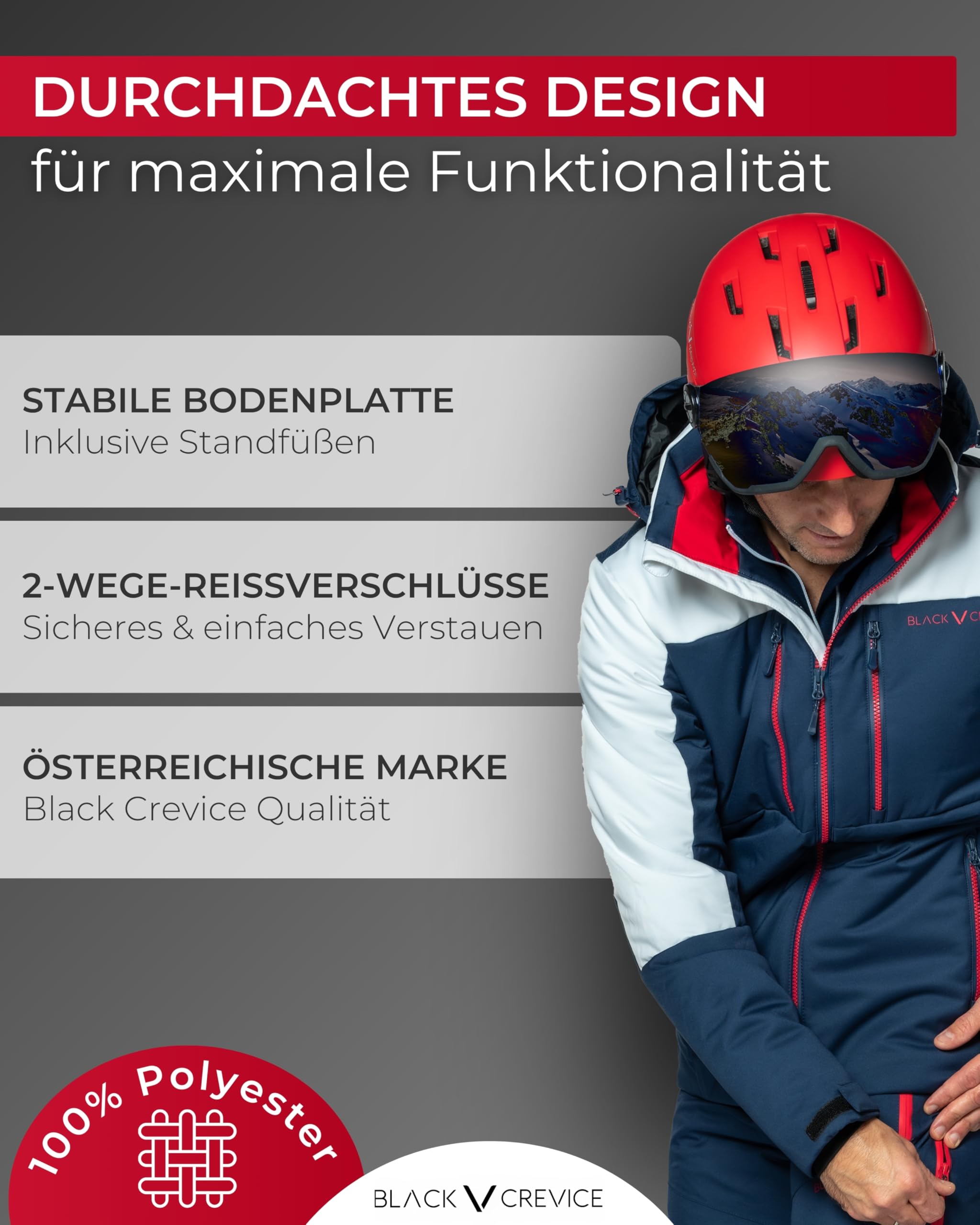 BLACK CREVICE Skischuh- & Helmtasche I Tasche für Snowboardschuhe / Skischuhe & Helme I Verstellbare Skischuhe-Tasche mit großem Hauptfach & Nebenfach mit Reißverschluss I Maße: 53x26x39cm