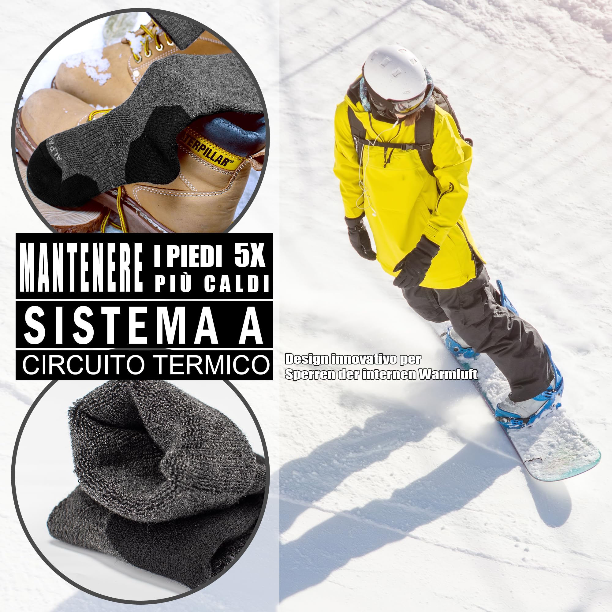 ineepor Calze da Sci 2 Paia Lana di Alpaca Termiche Donna Uomo Calzini Caldi Termici Invernali Calze Calde Pesanti 35-51