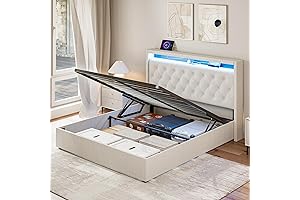 WELTOKE Queen Size Bed Frame with Headboard and Storage