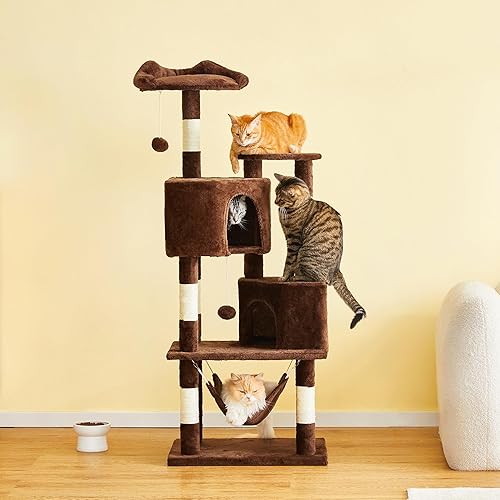 Miniatura 59 de Árbol para gatos de interior – Torre grande de varios niveles para gatos de 63 pulgadas con 2 condominios para gatos grandes, 2 perchas acolchadas