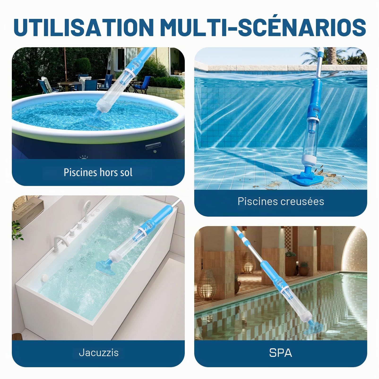 Aspirateur de piscine sans fil avec batterie, nouveau 3 en 1 Aspirateur de piscine sans fil Aspirateur manuel | Barre télescopique, autonomie jusqu'à 90 min, nettoyeur de piscine rechargeable avec filtre pour jacuzzi hors sol