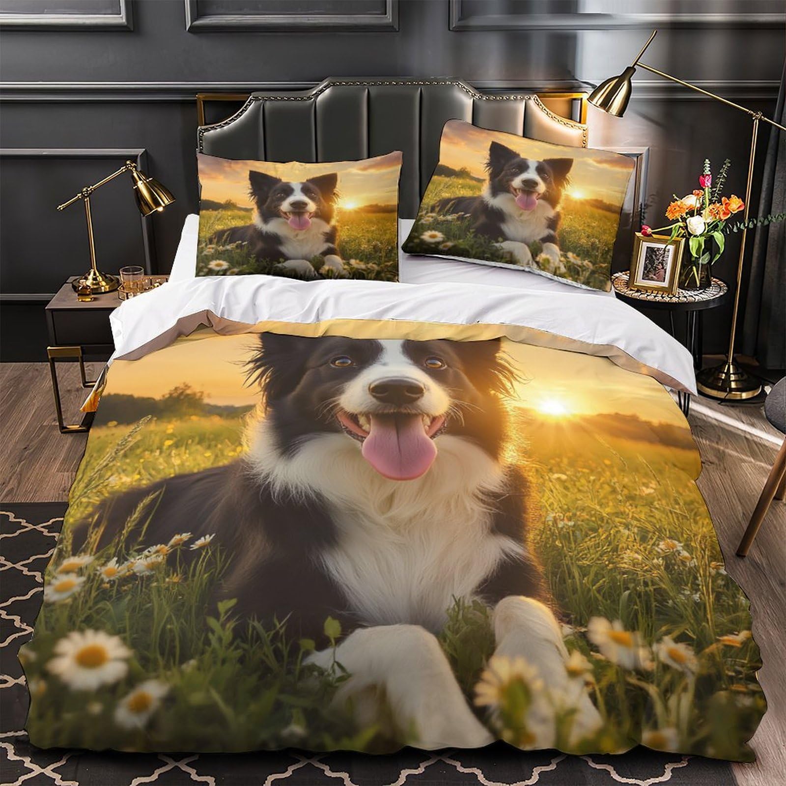 Photographie animalière housse de couette 3D chien en microfibre douce King 220x240cm