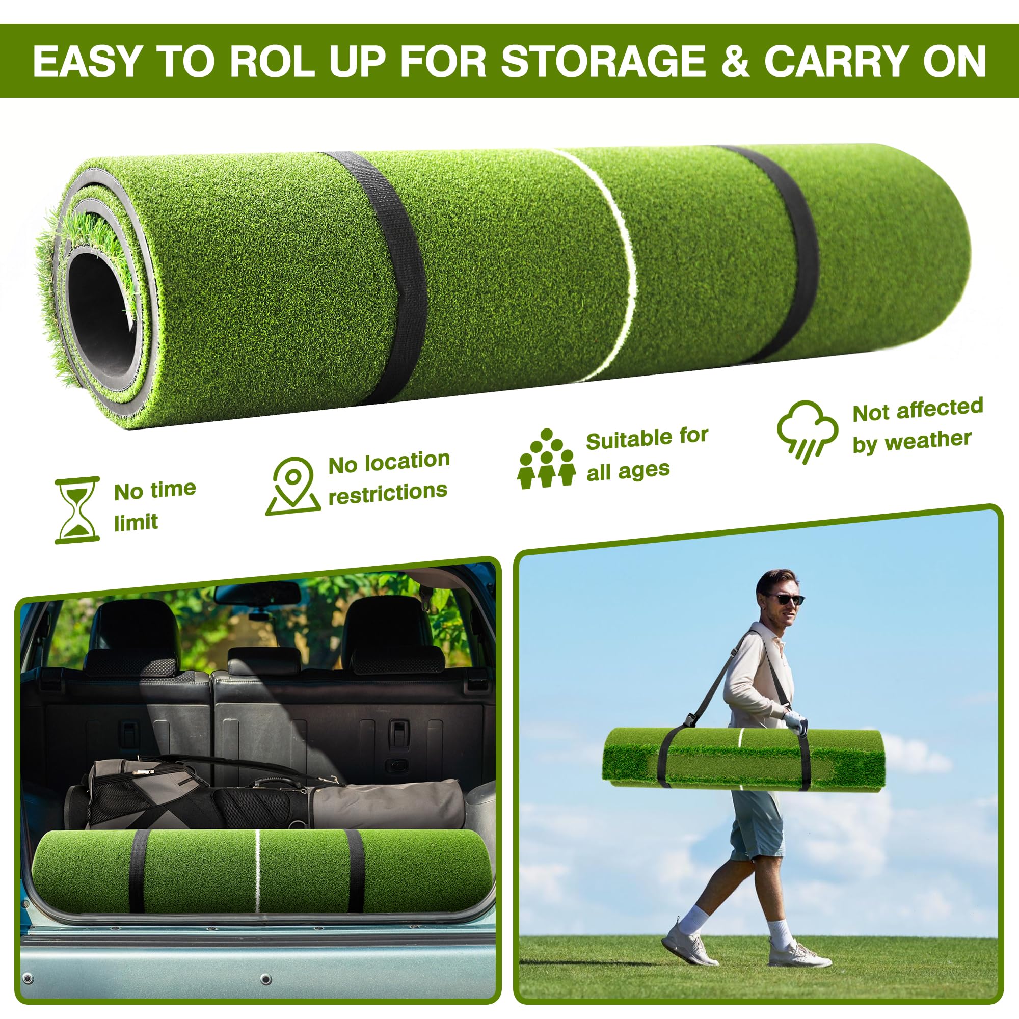 Golfmatte 150 x 120cm, Golf Abschlagmatte, Golf Übungsmatte mit 10 Golfbällen & 3 Gummi-Tees, 6 Abschlagpositionen, für Indoor und Outdoor Golftraining