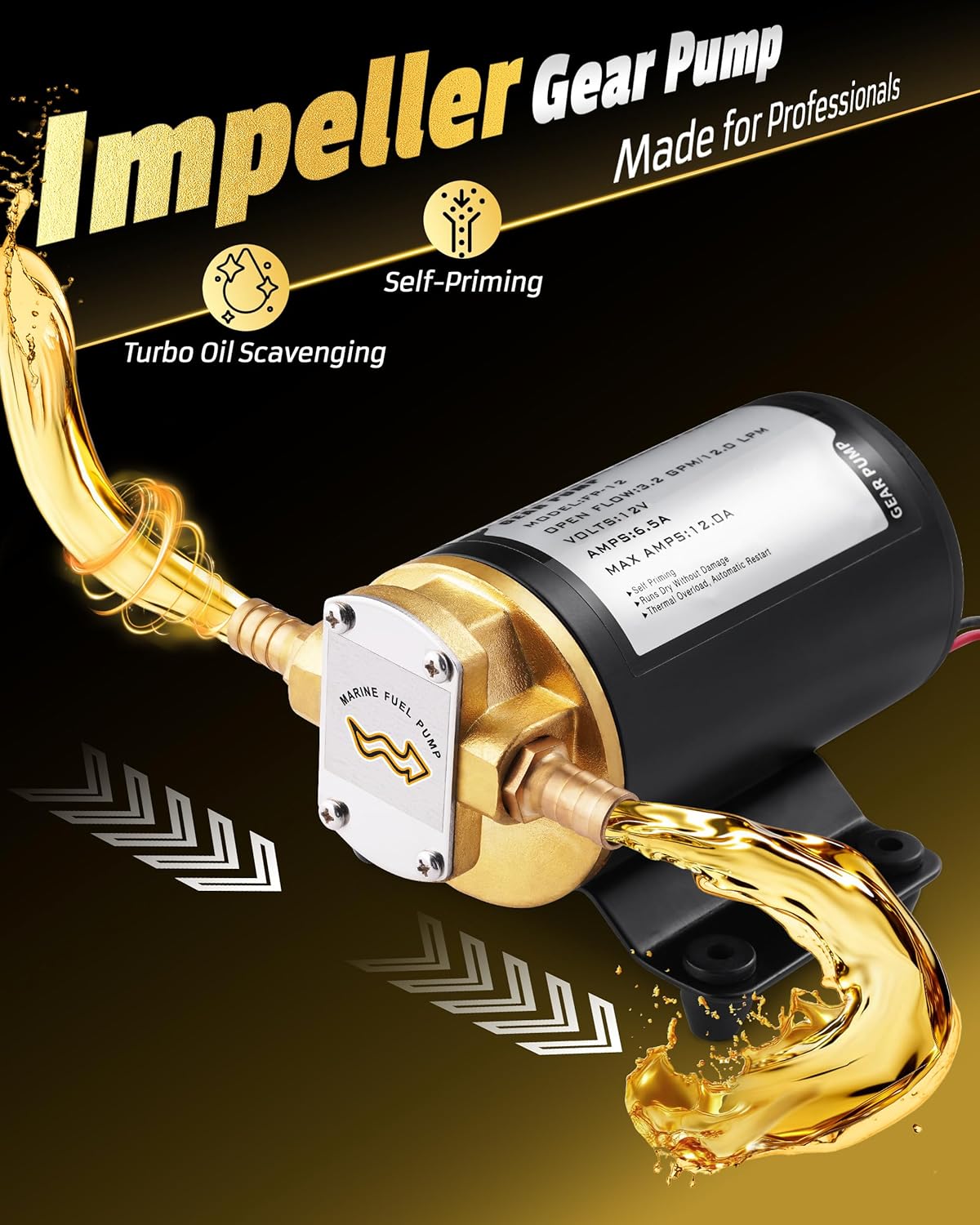 12V Oil Extractor Pump, 3.2GPM Electric Gear Oil Pump, Fluid Transfer & Scavenge Pump for Engine Oil, Gear Oil, Transmission Fluid Change, Heavy-Duty Marine Oil Pump for Car, Truck, Mower, Boat
