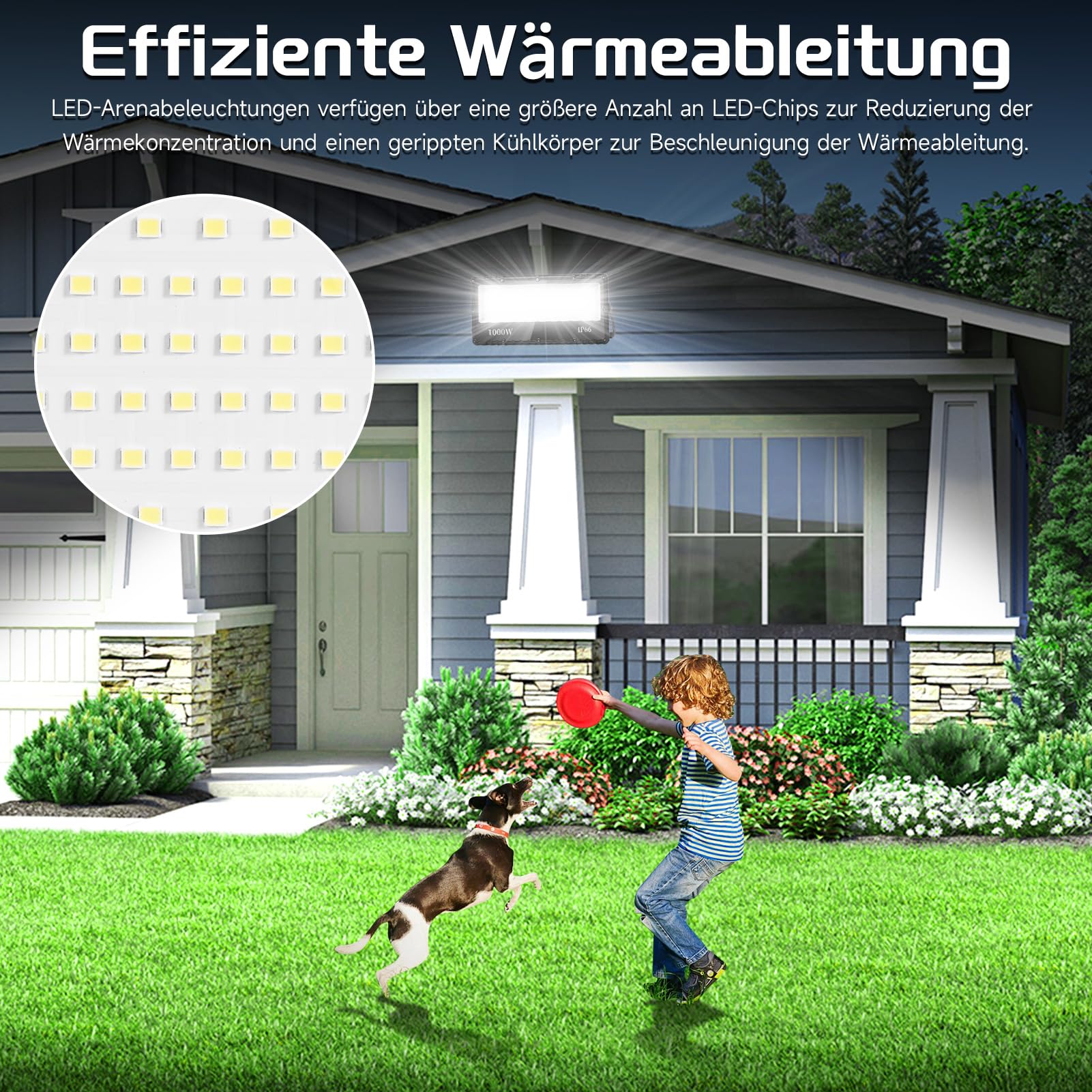 Sararoom LED Strahler 1000W 100000LM Fluter Flutlicht Außenstrahler - 6500K Kaltweiß Superhell Scheinwerfer Wandleuchte, IP65 Wasserfest Innen- und Außenbeleuchtung für Garten Hof Garage Hotel Rasen