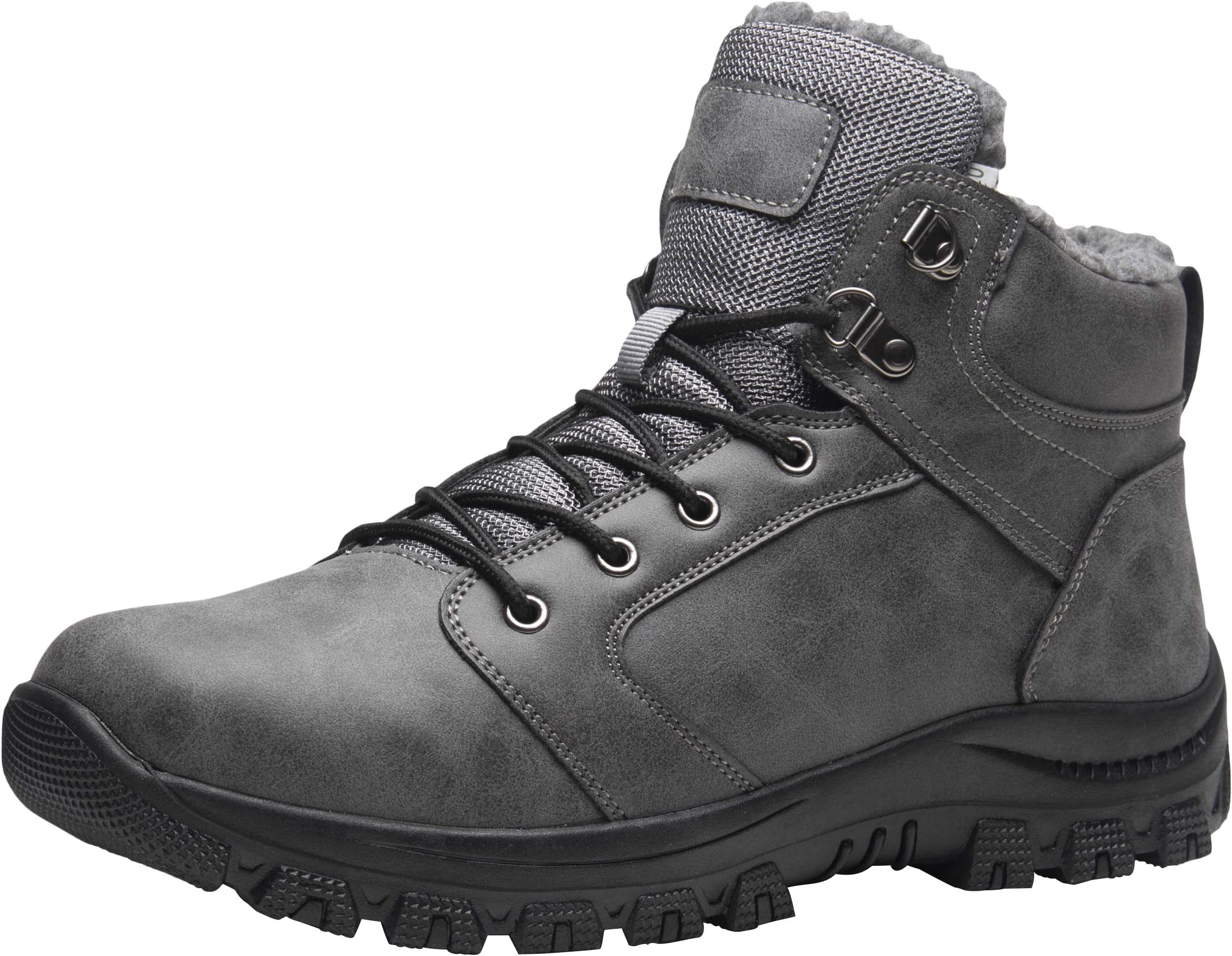 Kitleler Fur Lined Men's Snow Boots Outdoor Waterproof Winter Shoes Non-Slip-596-black-46