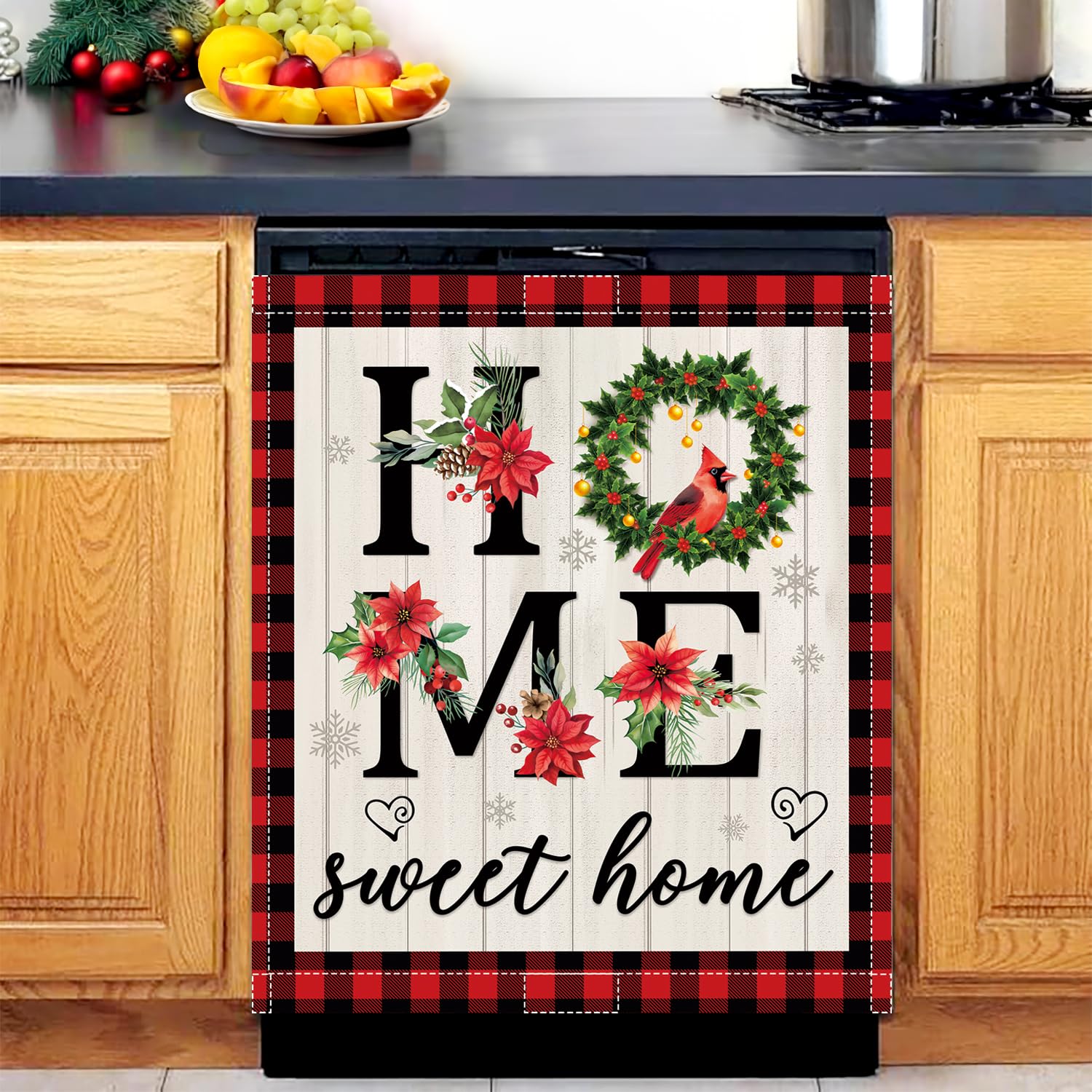 Christmas Cardinal Bird Dishwasher Magnet Cover, 23x26 in Sweet Home Dishwasher Magnets Cover for Xmas Decor Winter Holiday Dish Washer Magnet Sticker Kitchen Magnetic Refrigerator Covers