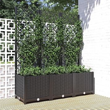 Planters with Trellis, Raised Garden Bed Planter with Climbing Plant Support Panel, 120x40x136 cm, PP Plastic, for Patio Balcony Yard Outdoor Entrance