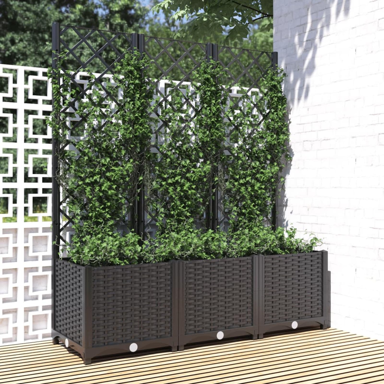 Vopese Planters with Trellis, Raised Garden Bed Planter with Climbing Plant Support Panel, 120x40x136 cm, PP Plastic, for Patio Balcony Yard Outdoor Entrance
