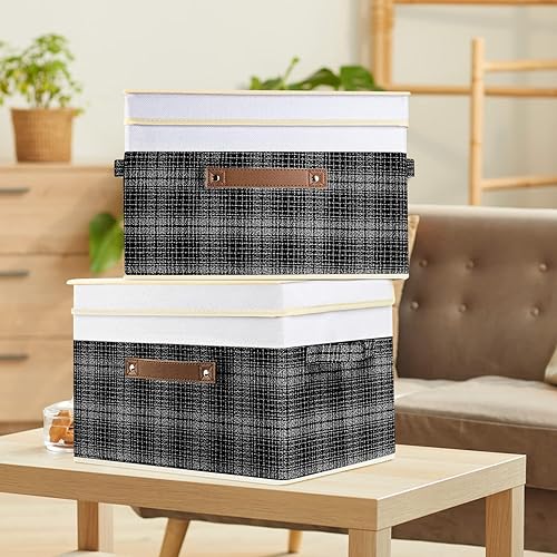 Miniatura 75 de TYEERS Cajas de almacenamiento plegables, contenedores de almacenamiento de tela lavable con tapas, 14.9 x 9.8 x 9.8 pulgadas, paquete de 2, gris