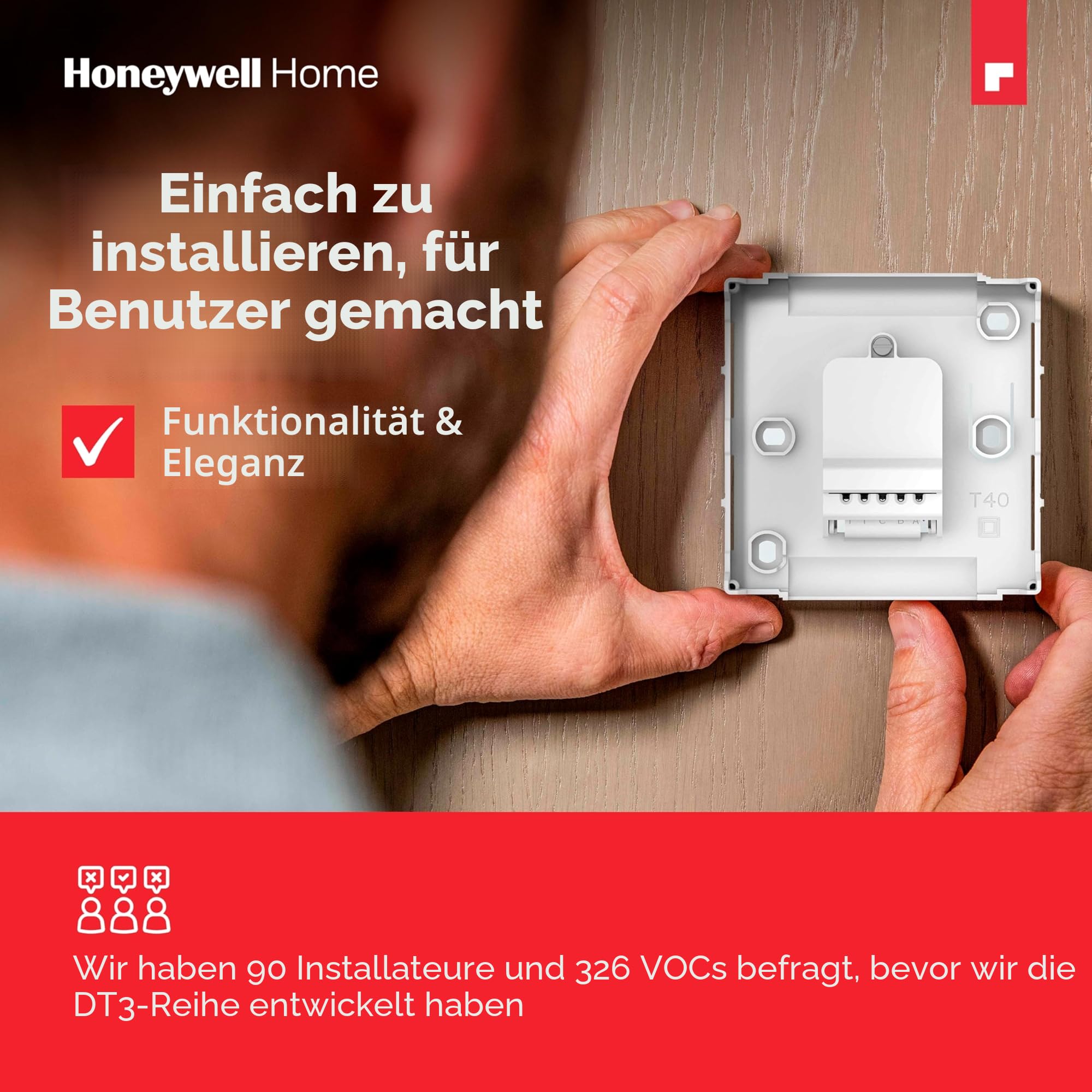 Honeywell Home Raumthermostat, leicht ablesbares, energieeffizientes Display auf LED-Basis, kabelgebunden, weiß