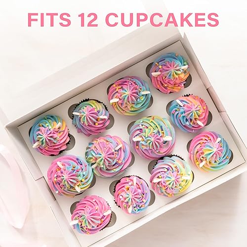 Miniatura 5 de LotFancy Cajas para cupcakes, 12 unidades, paquete de 8, plegadas previamente con ventana para 96 cupcakes, soportes para cupcakes de grado