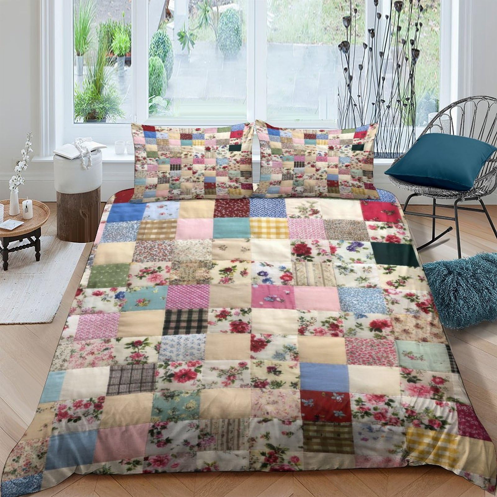 Ctjqhvkz Style-2 3D Printed Patchwork Floral Fitted Sheet Microfiber Multicolor Bed Cover For Bedroom Guest Room Mattress Protection Single（135X200cm）