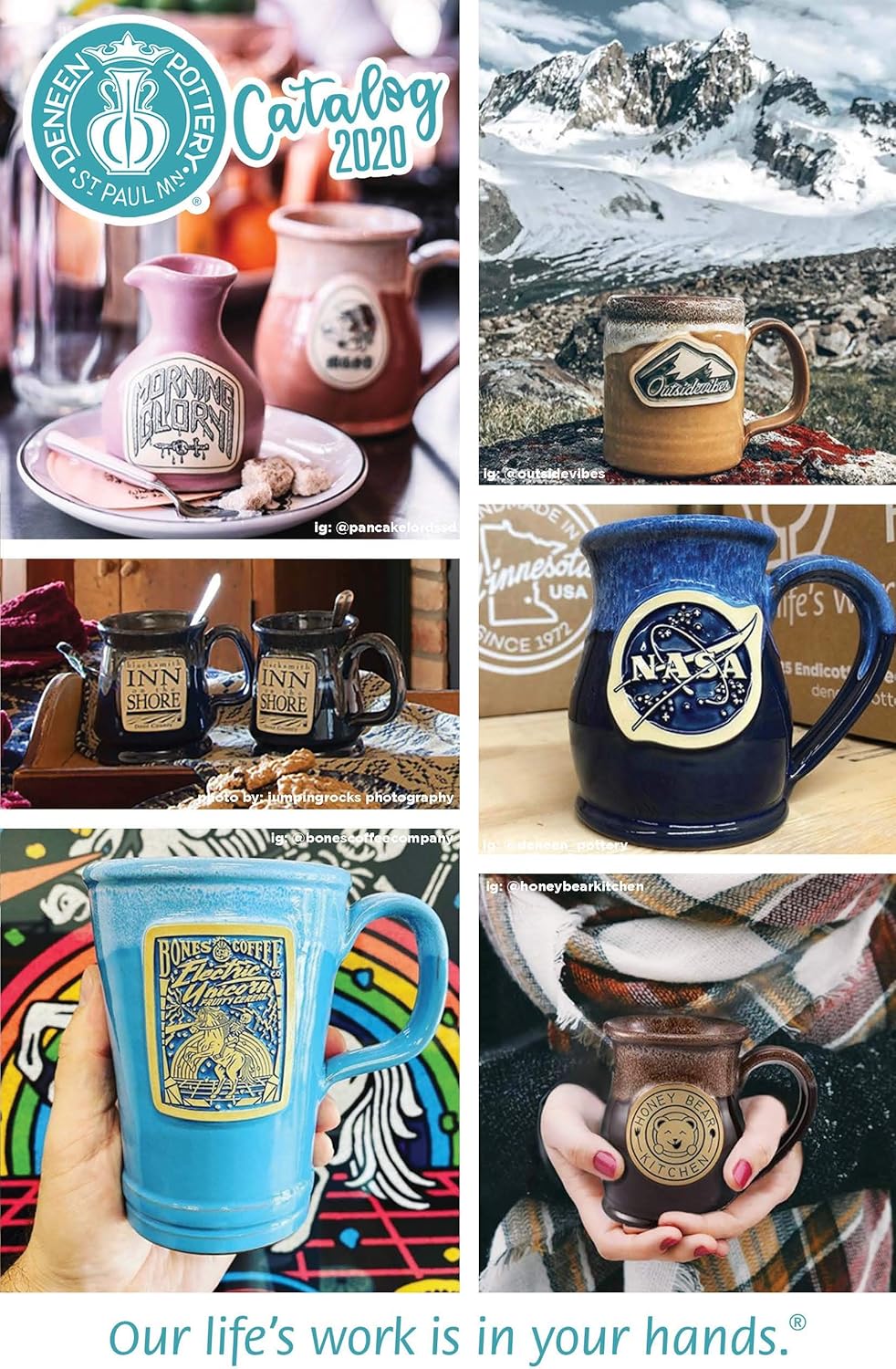 HONEY BEAR KITCHEN Handmade Tall Belly Stoneware Mug (Chocolate w/Cinnamon White Marble Glaze, 14 oz)