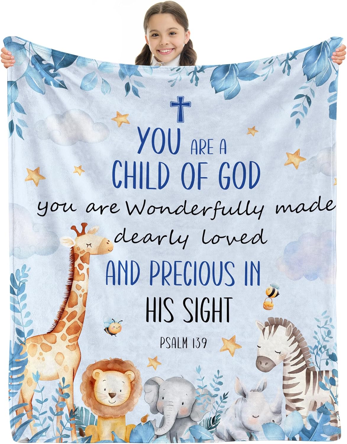 Catholic Baptism Gifts for Boys - Baptism Blanket for Boys, Christening Gifts for Boy, Christian Gift for Kids, Baptismal Gift for Boy Catholic, Christening Blanket for Kids, 50"x40"