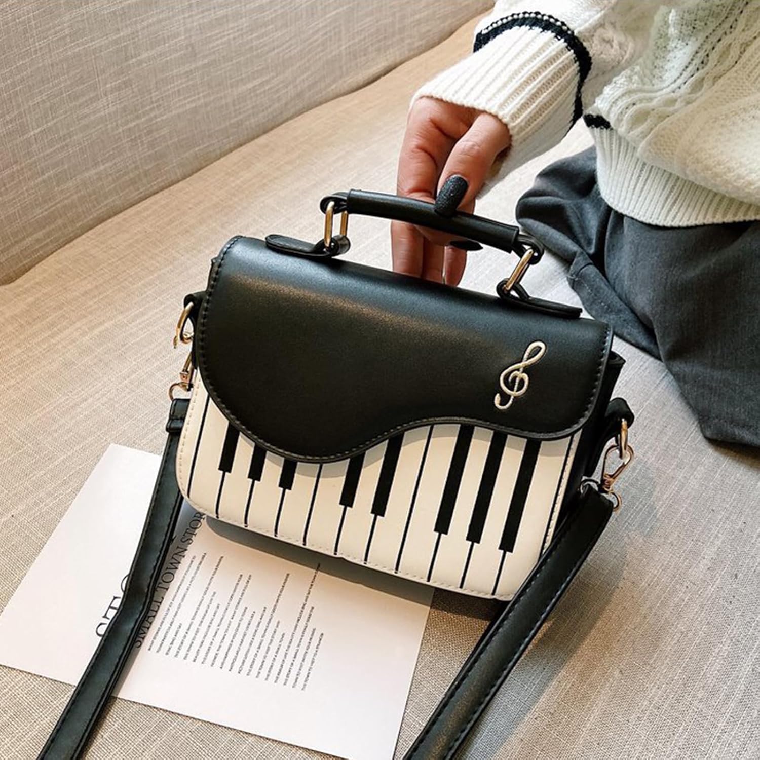 Women’s Piano Guitar Shape Crossbody Purse Music Guitar PU Leather Shoulder Tote Bag Purse