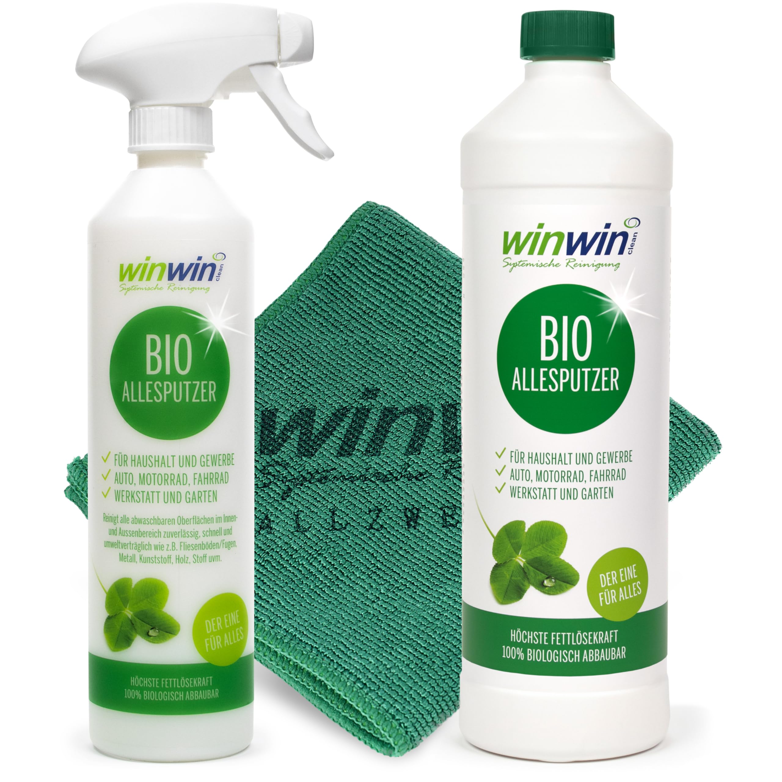 winwinCLEAN - ALLESPUTZER 1000ml INKL. Dosierflasche + "UNIVERSALTUCH" 32cm x 32 cm - Sie werden begeistert sein -