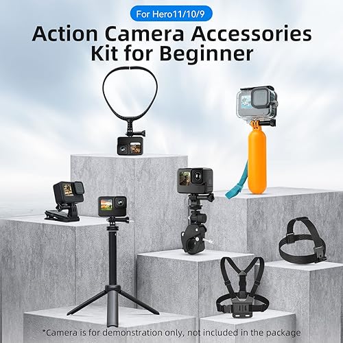 Miniatura 2 de Kit de accesorios para cámara de acción con funda impermeable para GoPro, soporte para cuello, selfie stick, soporte para bicicleta. Compatible con