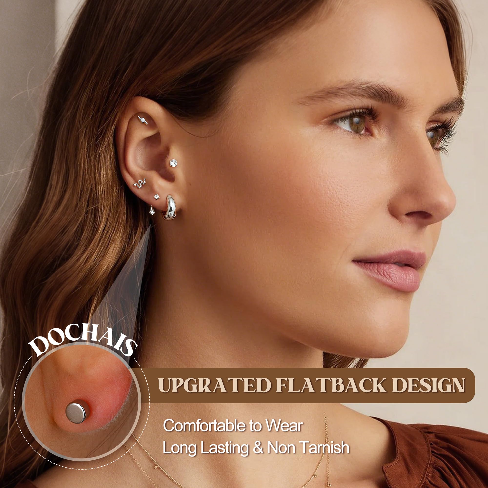 Dochais 12 Paires Boucles d'Oreilles Femme Acier Chirurgical 316L Or Argent Hypoallergéniques Boucles d'Oreilles Créoles Petites Lot Boucle d Oreille Helix Cartilage Conch Piercing Oreille Bijoux