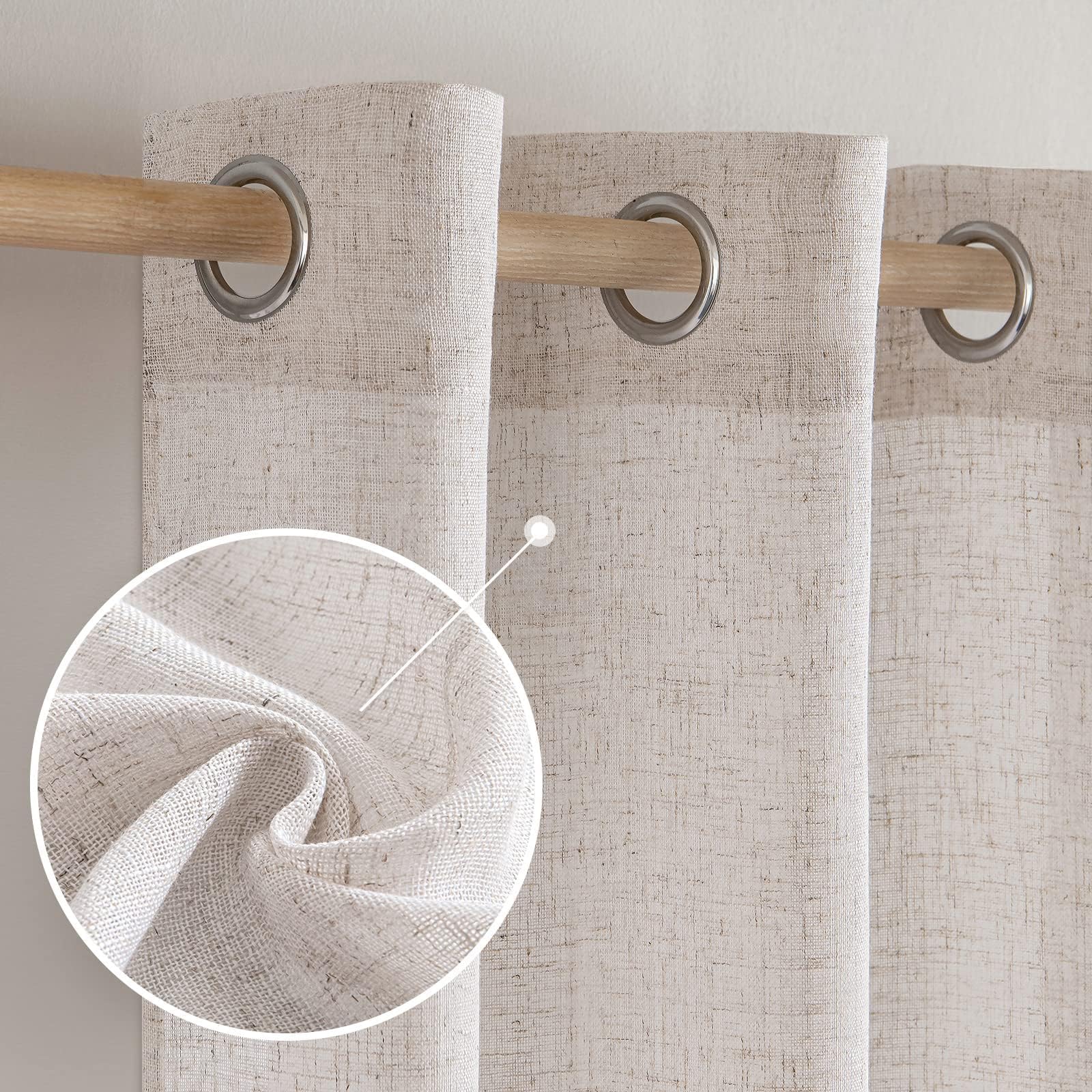 MIULEE Linen White Linen Curtains 84 Inch Length 2 Panels for Bedroom Living Room, Soft Thick Linen Textured Window Drapes Semi Sheer Light Filtering Grommet Top Burlap Look Decor, 84 Inches Long