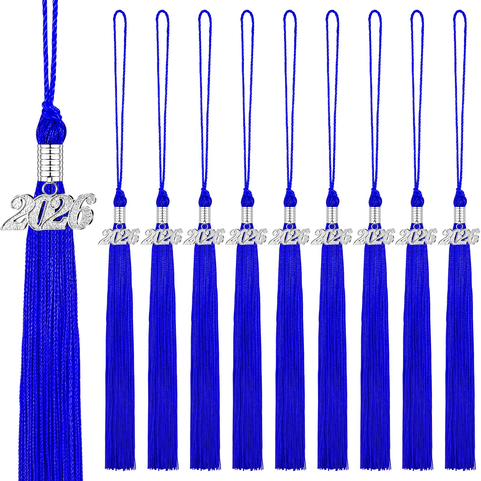 Photo 1 of Chuangdi 10 Pieces 2026 Grad Graduation Tassels Graduation Cap Tassels with 2026 Charms Graduate Hat Decoration for School Party Favors(Royal Blue)