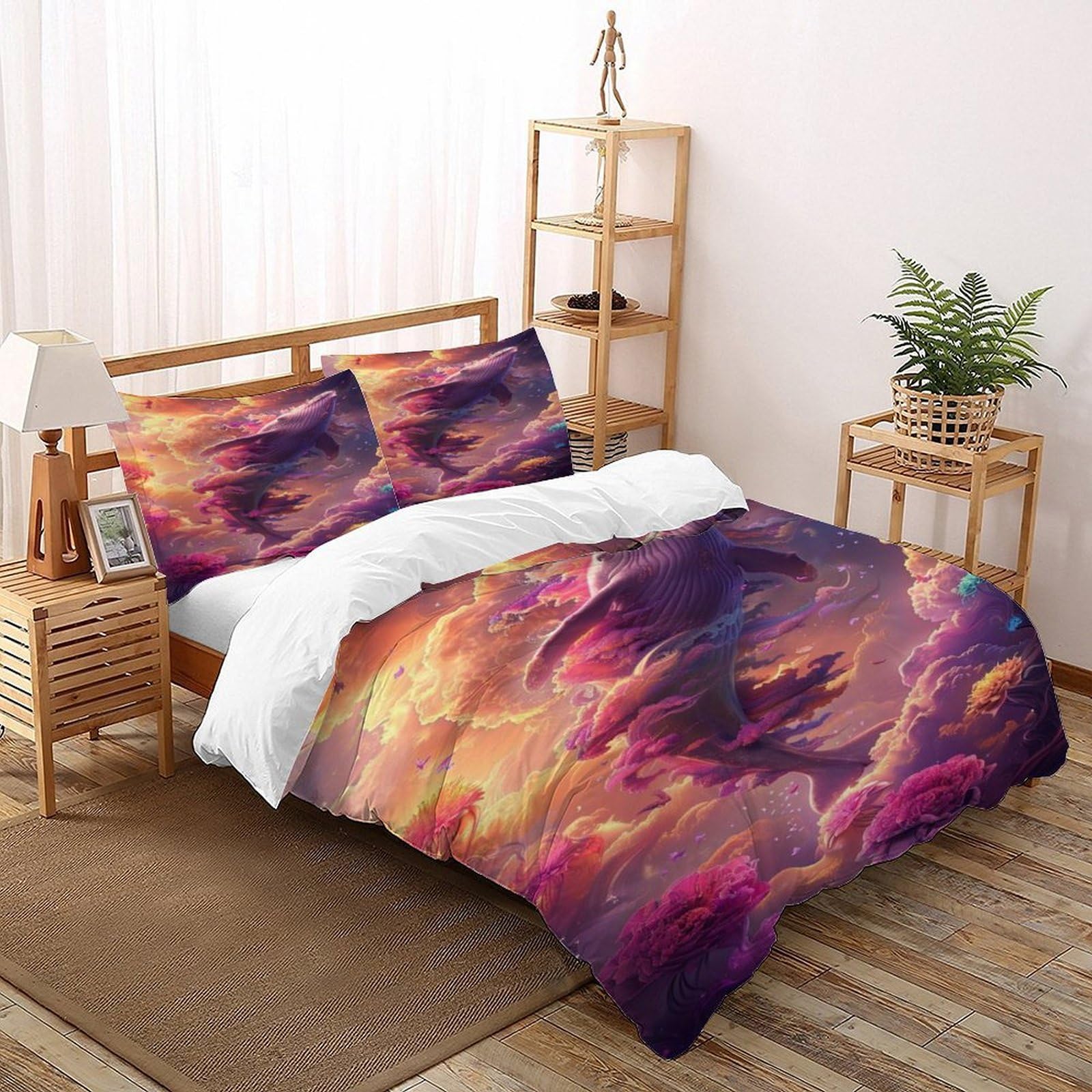 Whale Clouds Bedding Sets for Boys Kids Duvet Cover,3D Animal Theme Wildlife Marine Animal Comforter Cover Bed Set Ultra Soft Room Decor Super King（260x220cm）