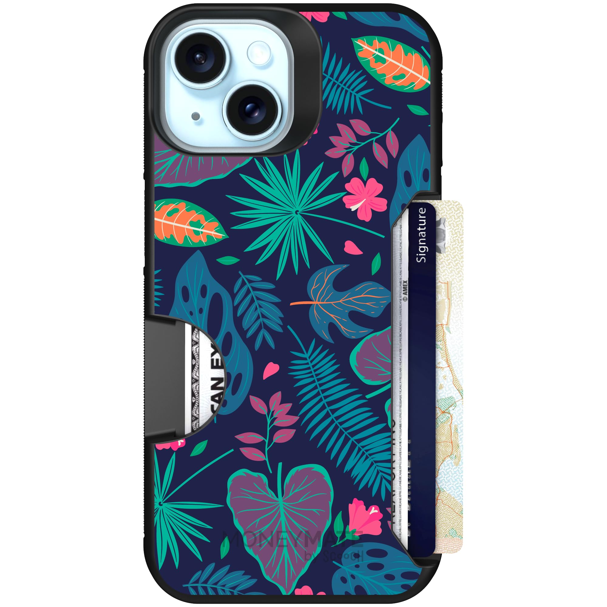 Scooch for iPhone 15/14/13 Case with Card Holder, Moneymate Wallet Case with Hidden Card Slot and Protection for 4 Cards, 10-Foot Drop Protection,