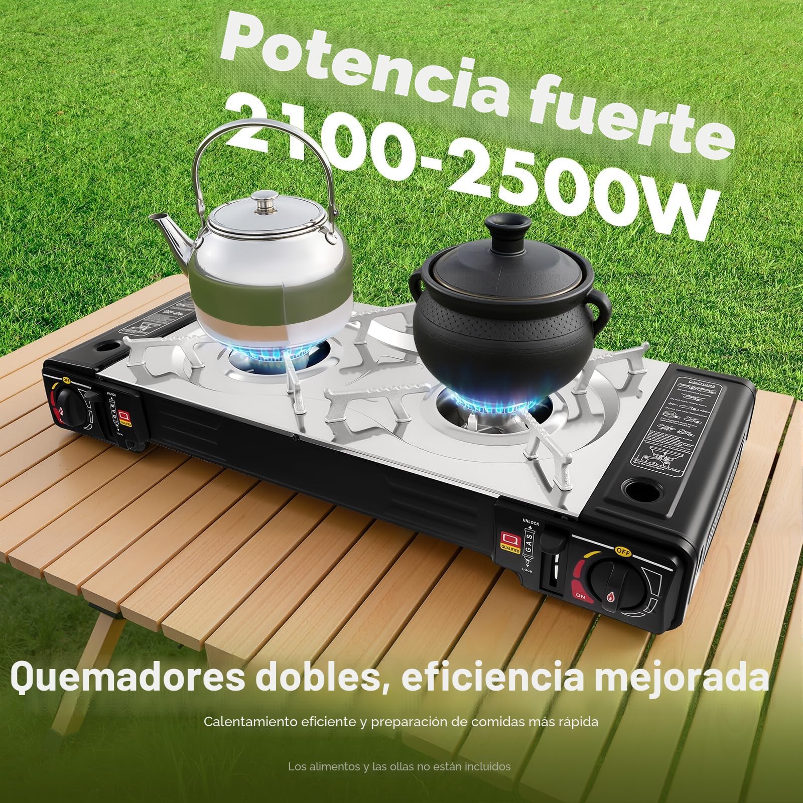 Juego de barbacoa de gas 2 en 1, hornillo de gas de 2 quemadores, hornillo portátil de camping con plancha + parrilla, para camping, viajes, trekking y cocina al aire libre