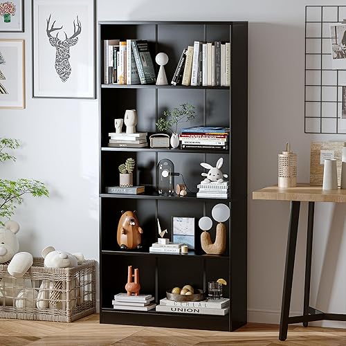 VICLLAX Estantería de madera con 5 estantes, estantería de capas ajustables, estante alto de almacenamiento para sala de estar, dormitorio,