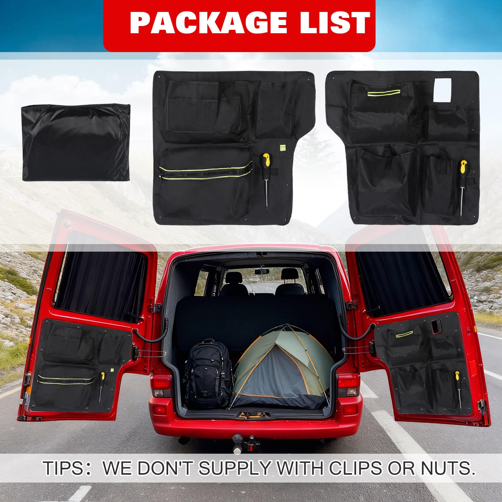 Scheunentor-Aufbewahrungsorganizer kompatibel mit VW T4 1990-2003, 2 Pcs Scheunentür Lagerorganisator für Kastenwagen /Wohnmobil Hecktür, Oxford-Taschen Kofferraumtaschen Zur Werkzeugaufbewahrung